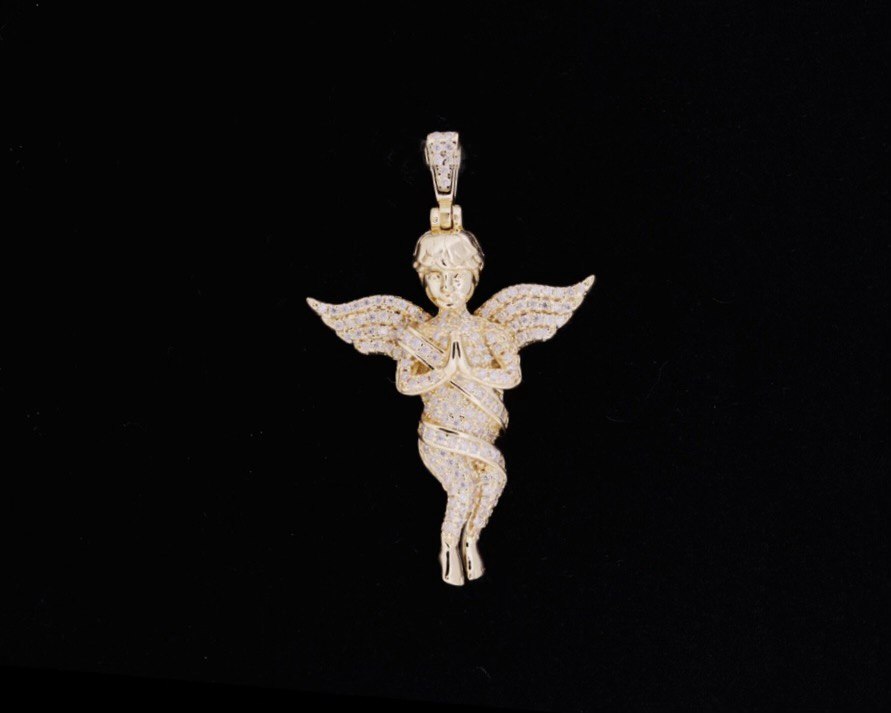Sterling Silver Praying Angel Pendant with VVS Moissanite - Two Colors