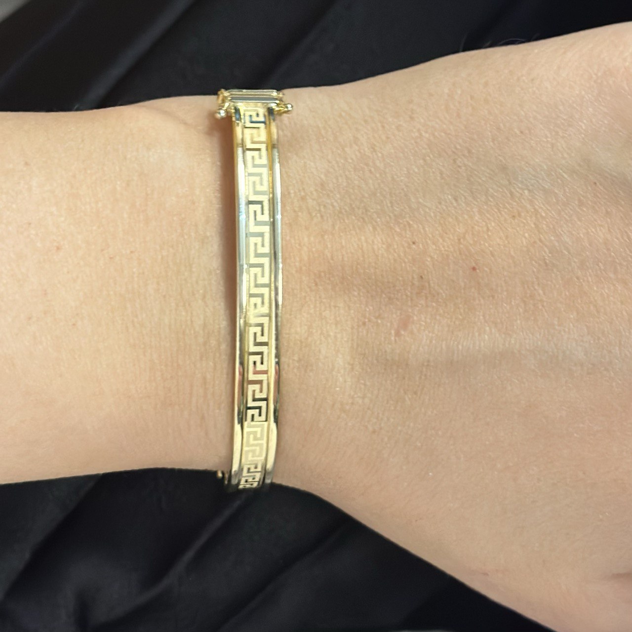 14K Gold Greek Key Bangle Bracelet - 6.6MM