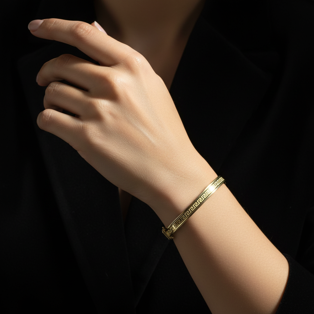 14K Greek Key Gold Bangle – 6.6MM