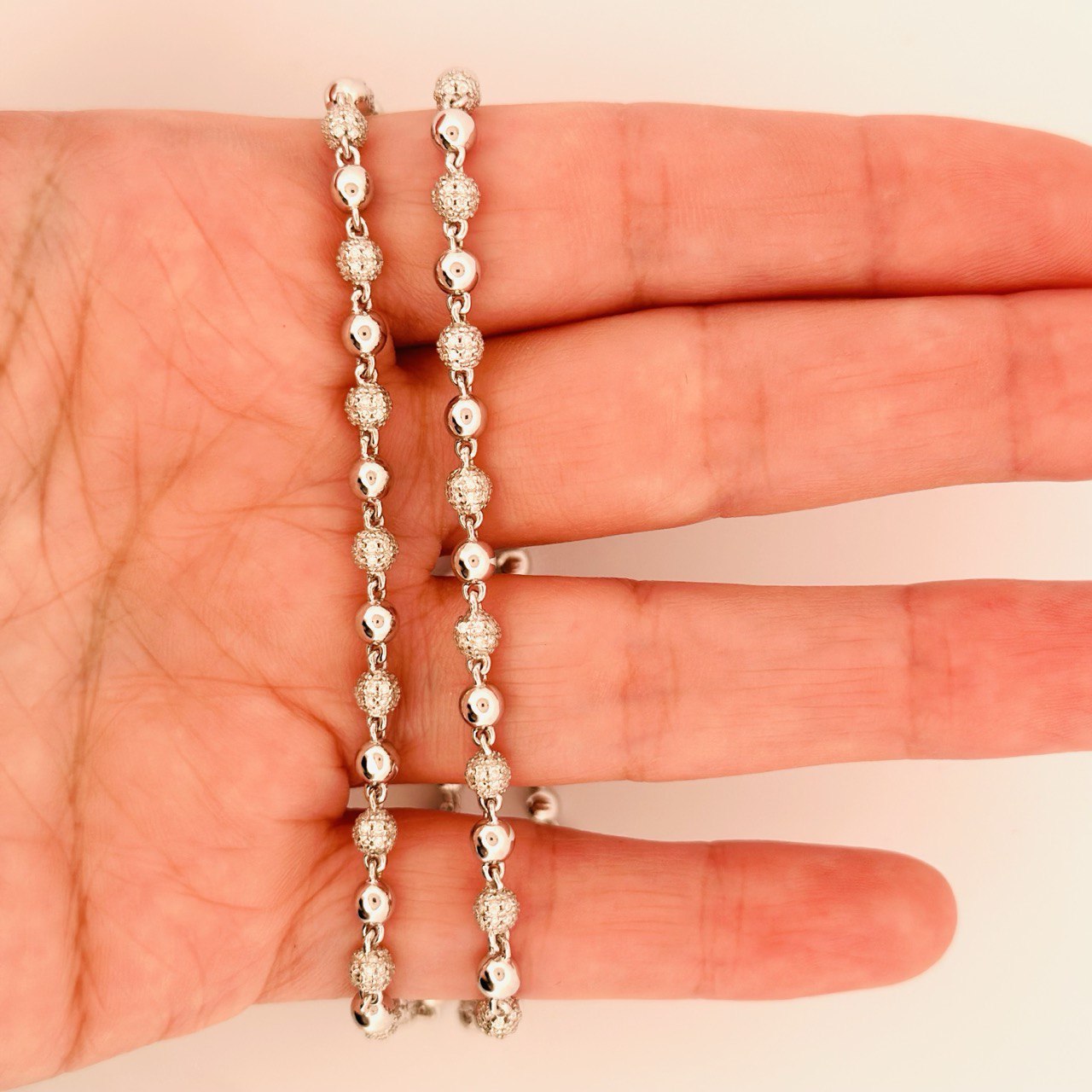 Sterling Silver Solid Ball Chain Necklace with VVS-D Moissanite Stones, Two-Tone Options