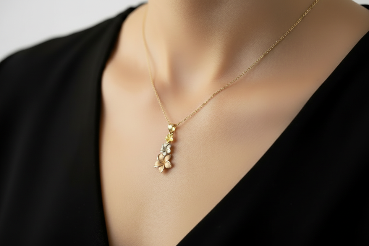 14K Tri-Color Flower Pendant
