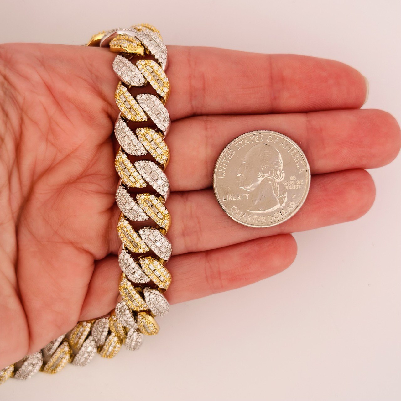 Sterling Silver Solid Miami Cuban Chain Necklace with VVS-D Moissanite Stones, Three Color Options