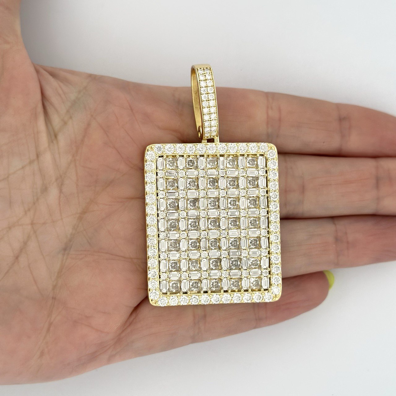 925 Sterling Silver Iced Rectangle Pendant with VVS Moissanite - 24.67ctw