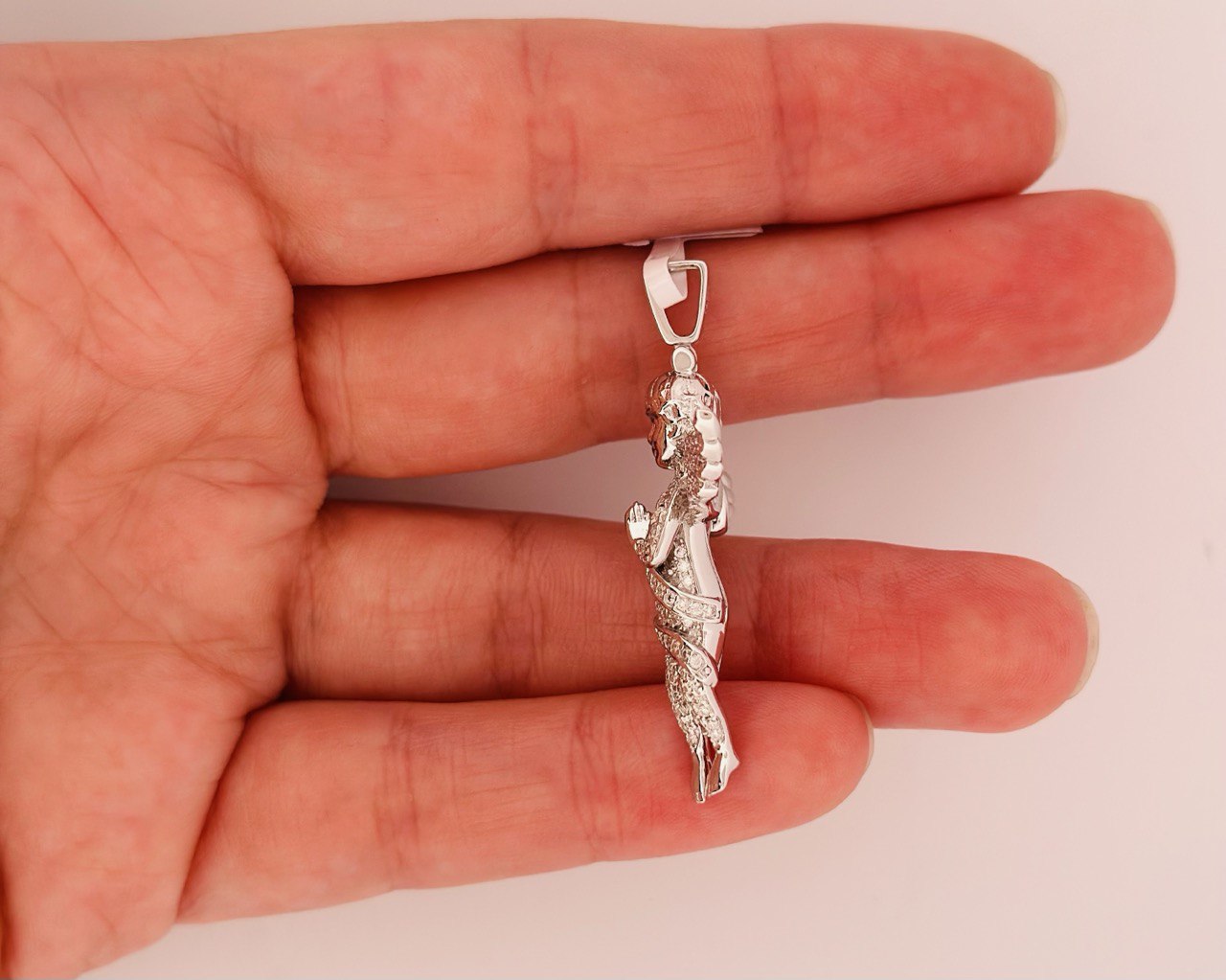 Sterling Silver Praying Angel Pendant with VVS Moissanite - Two Colors