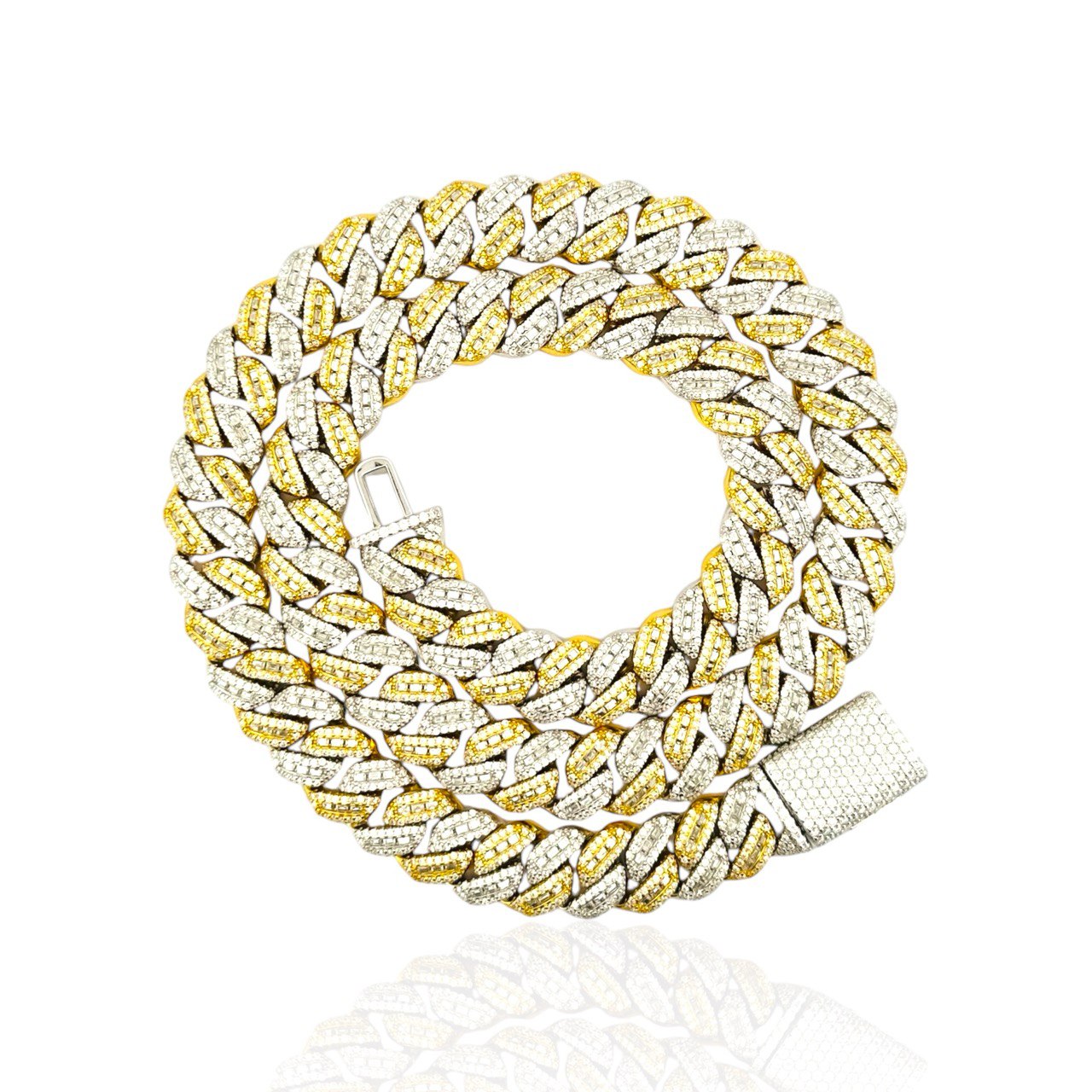 Sterling Silver Solid Miami Cuban Chain Necklace with VVS-D Moissanite Stones, Three Color Options