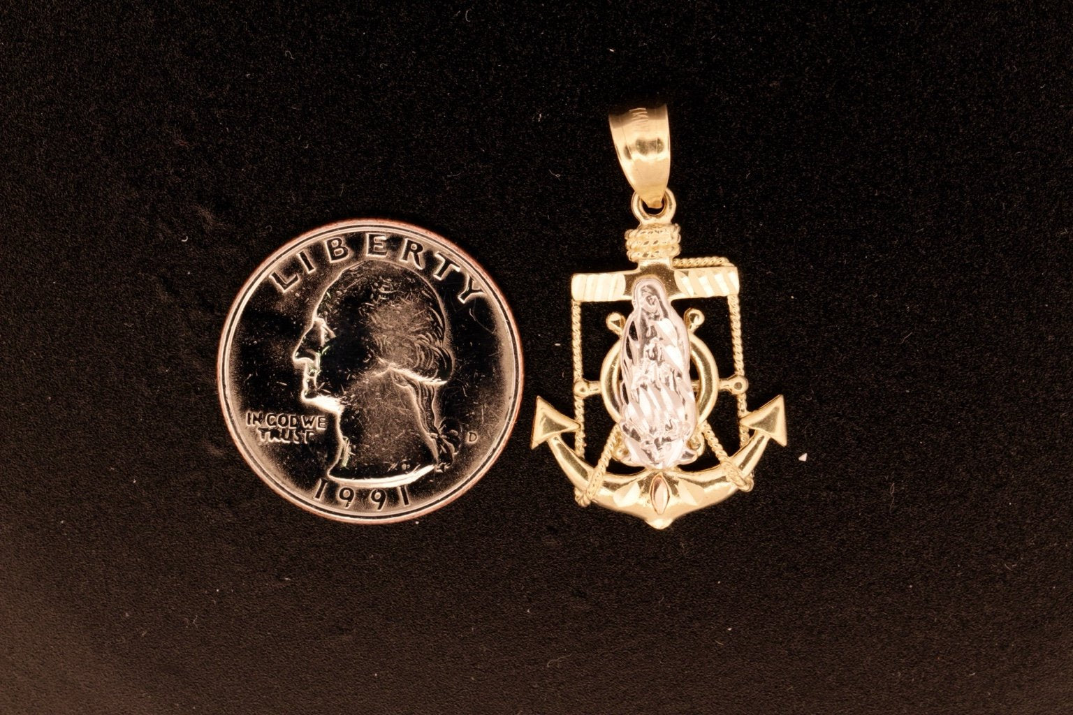 14K Yellow & White Gold Anchor Pendant