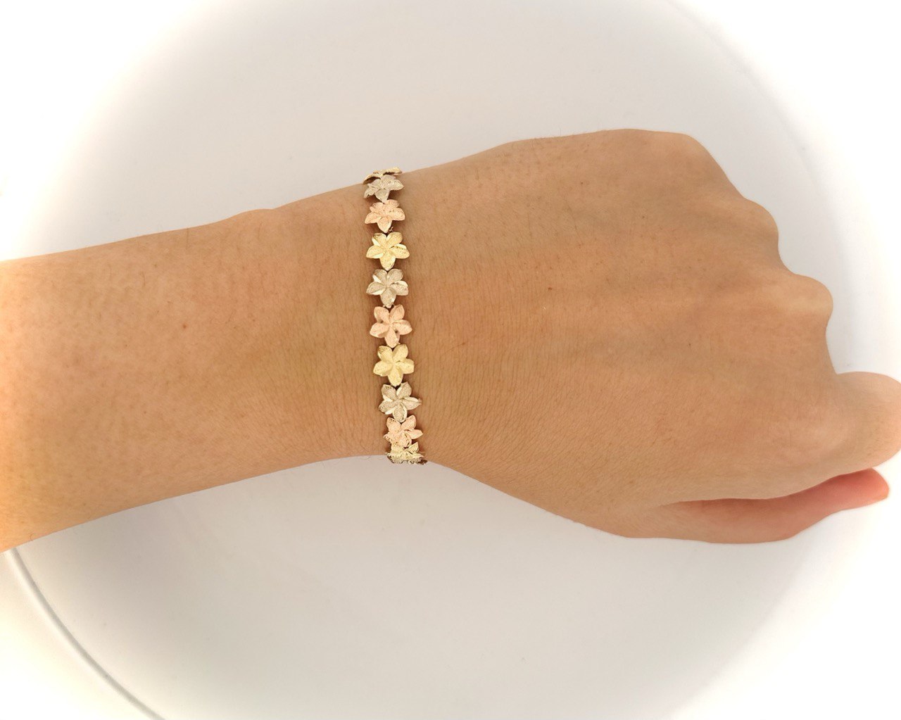 14K Three-Tone Gold Flower Bracelet - 8.5MM