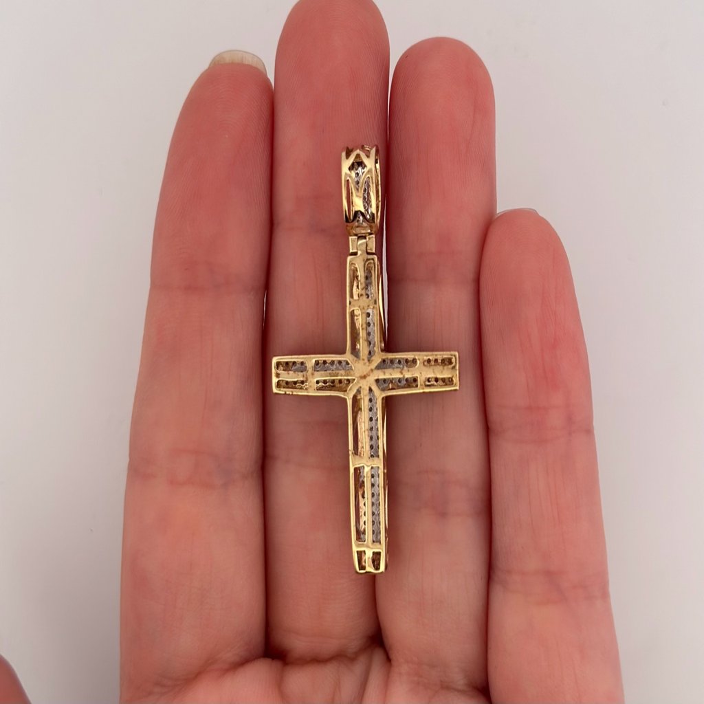 10K Yellow Gold Diamond Cross Pendant - 3