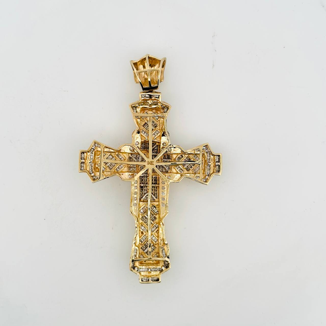 14K Yellow Gold Cross Pendant with SI Natural Diamonds - 2.25CT