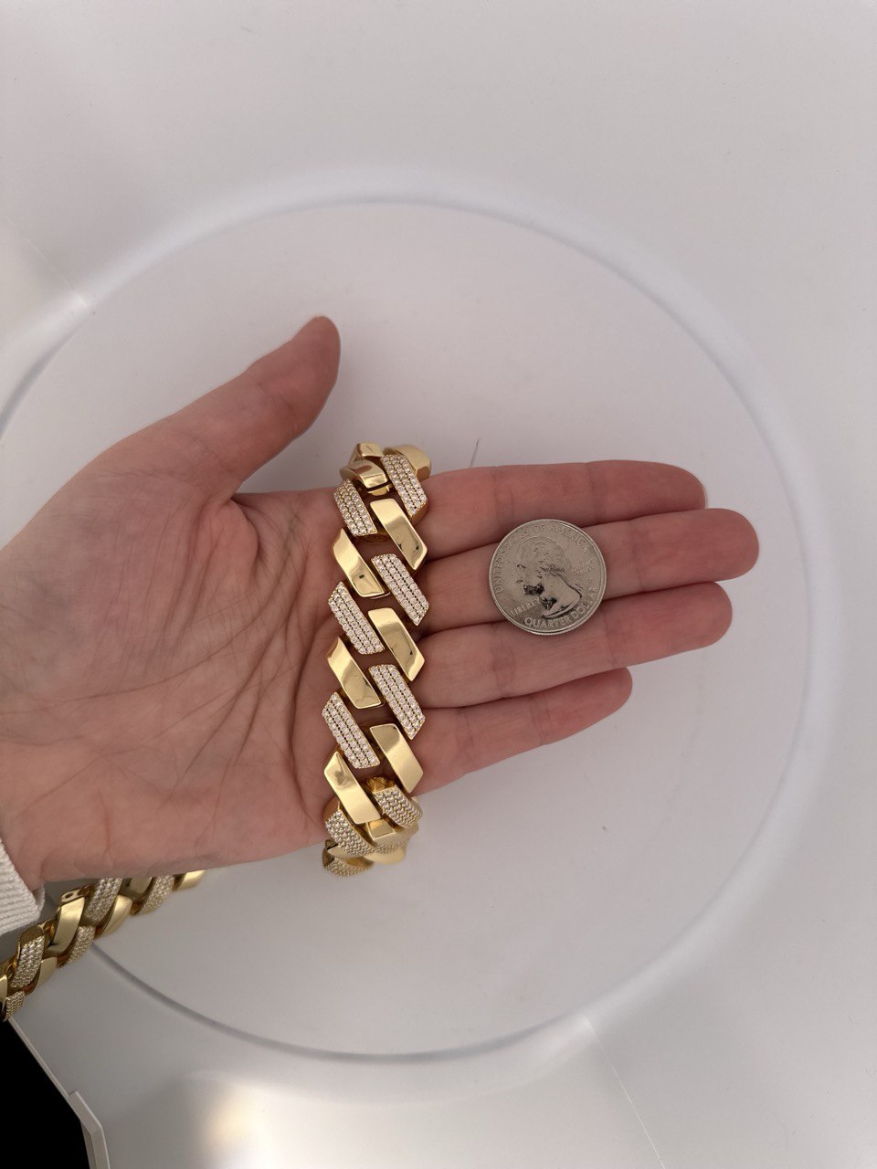 Sterling Silver Solid Miami Cuban Link Chain with VVS Moissanite Stones - 1