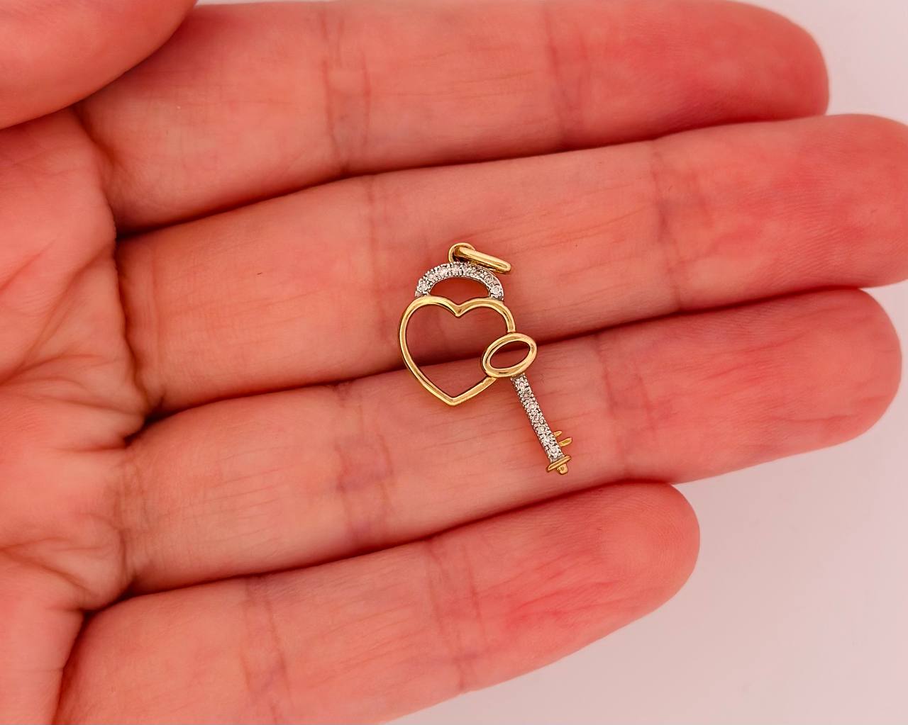 10K Yellow Gold Heart Key Charm with Diamonds