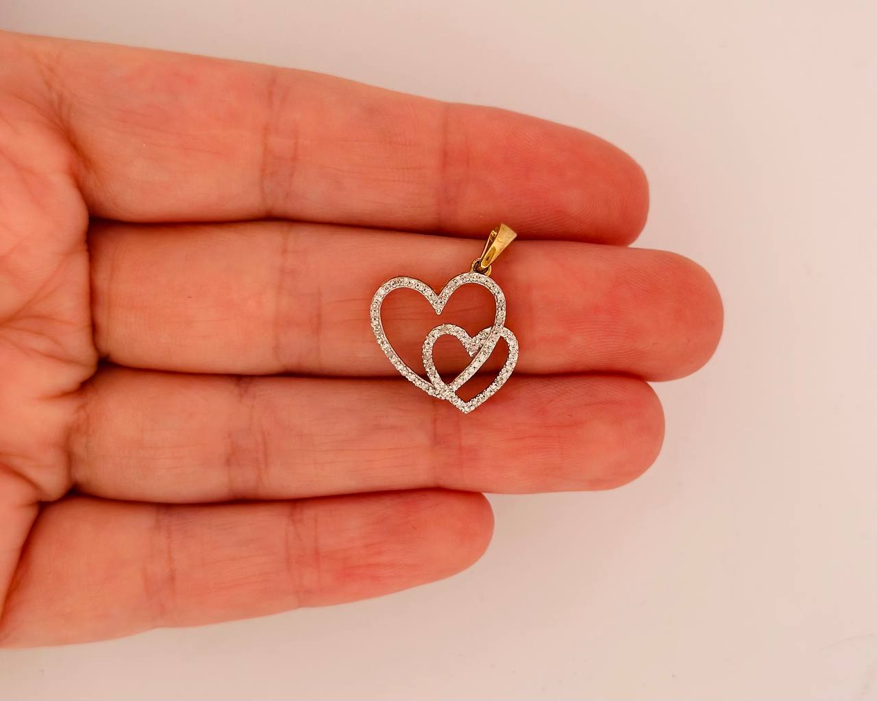 10K Yellow Gold Double Heart Charm with Diamonds - 2