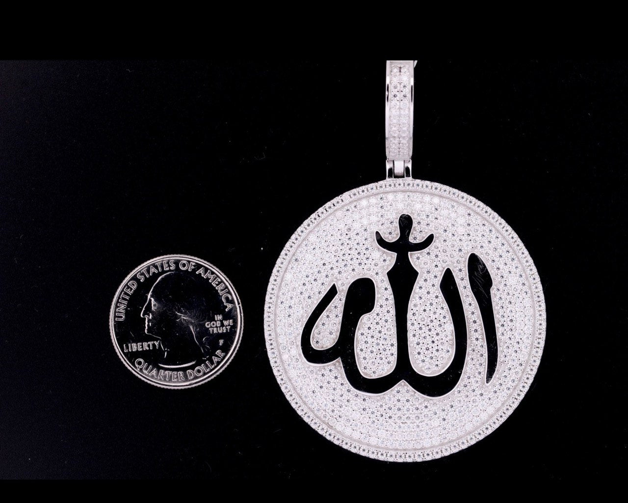 Sterling Silver Allah Pendant with VVS Moissanite - 8.8 Carats