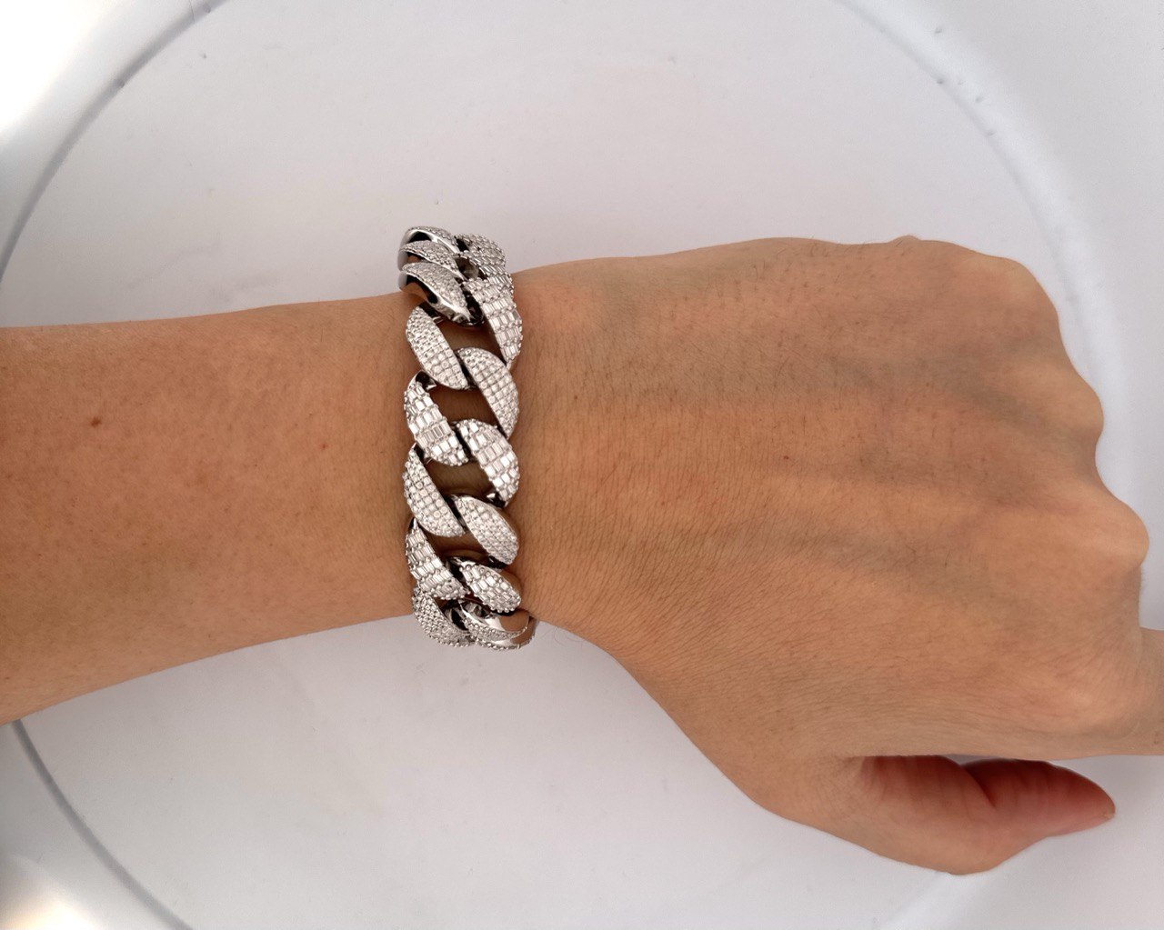 Sterling Silver Miami Cuban Bracelet, 16mm, VVS Moissanite Stones