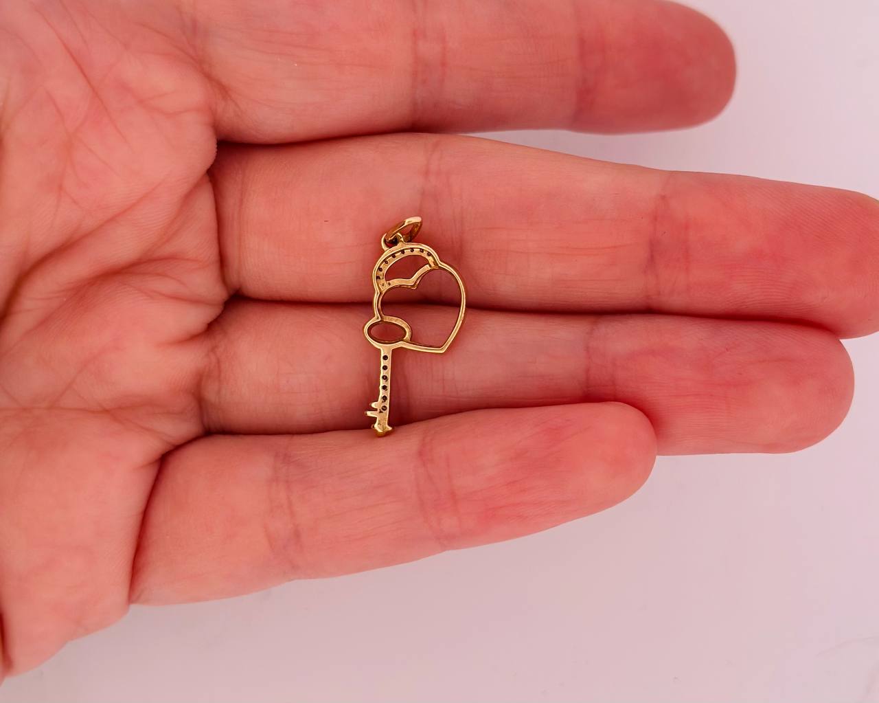 10K Yellow Gold Heart Key Charm with Diamonds