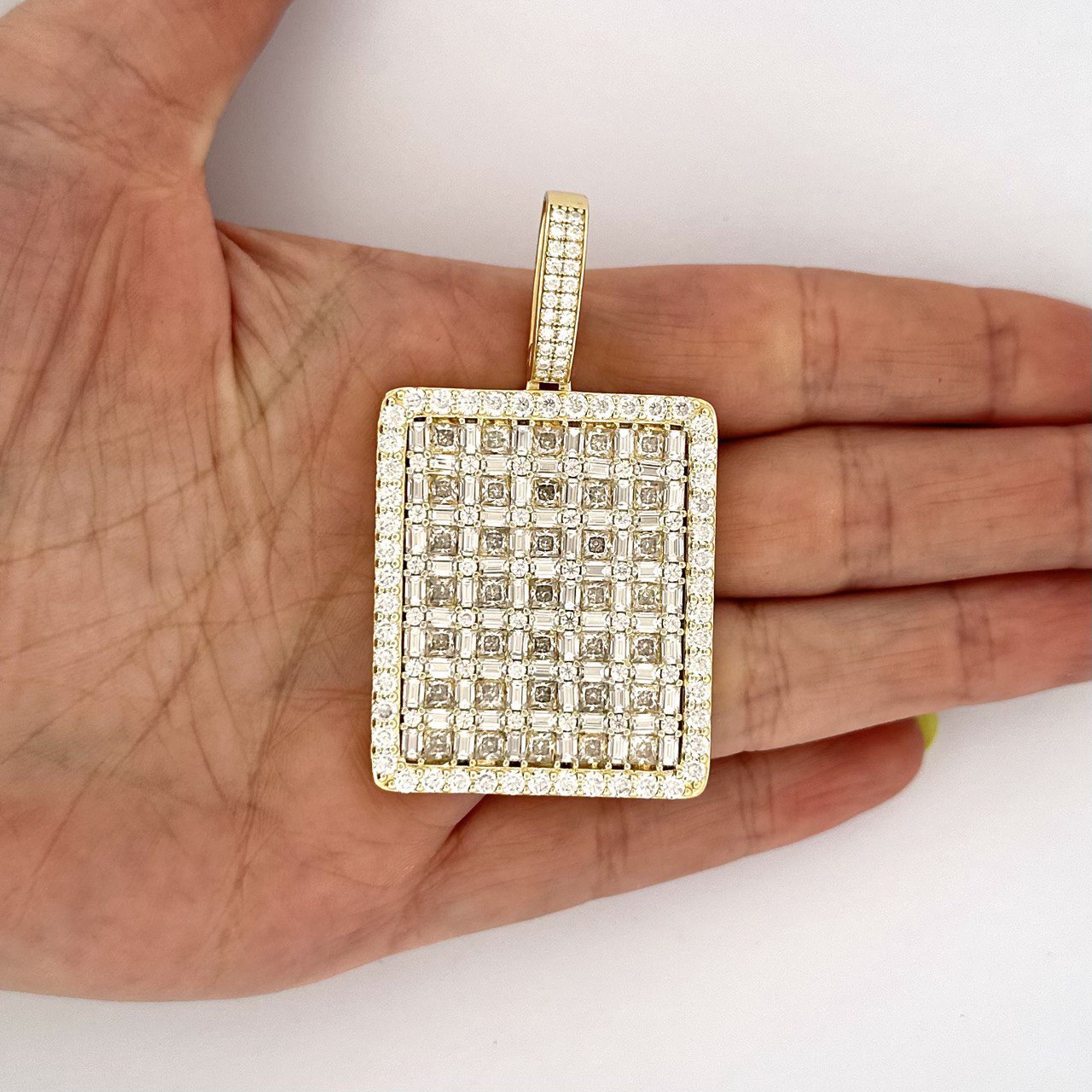 925 Sterling Silver Iced Rectangle Pendant with VVS Moissanite - 24.67ctw