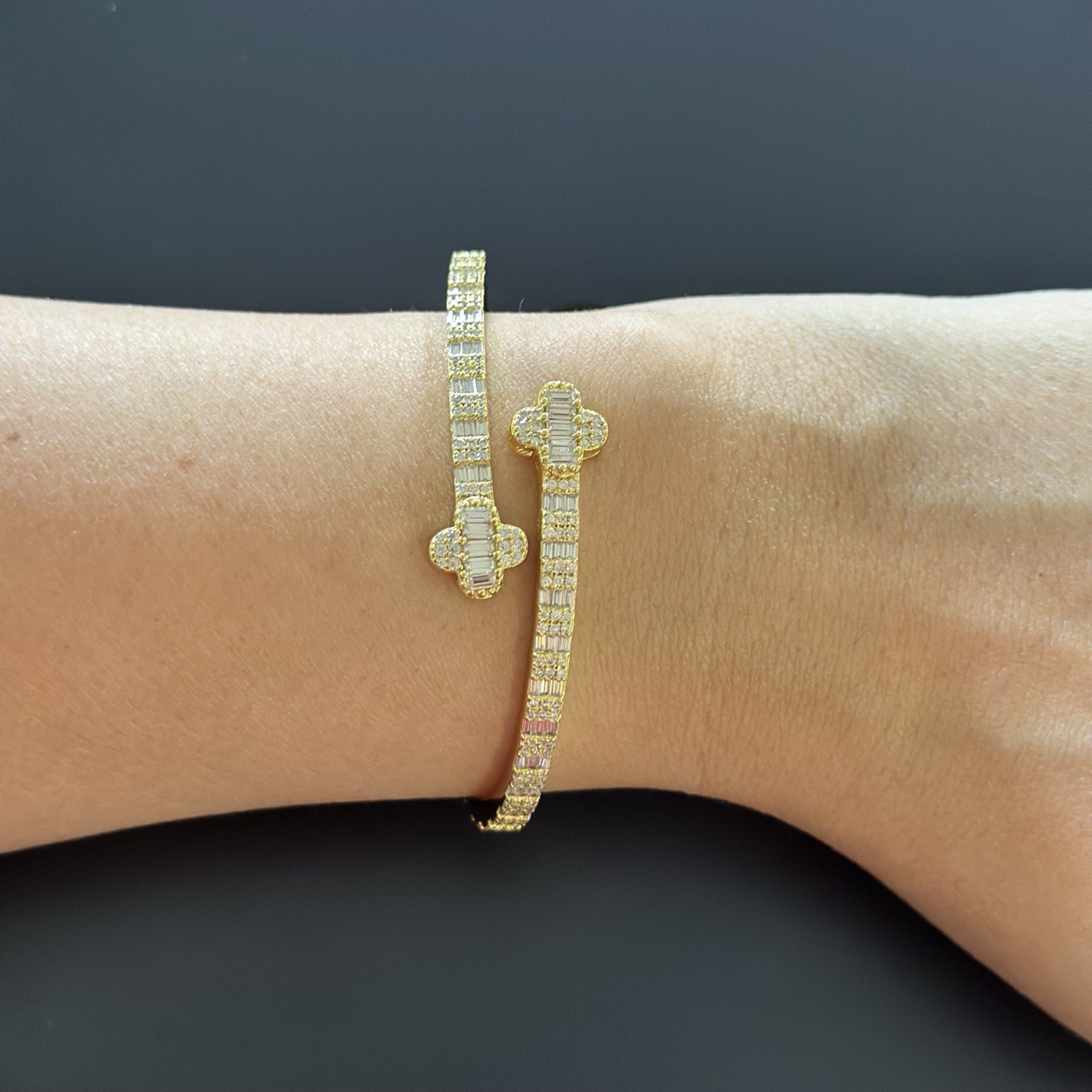 Sterling Silver Bangle Bracelet with VVS Moissanite Stones, 4.32 Total Carats