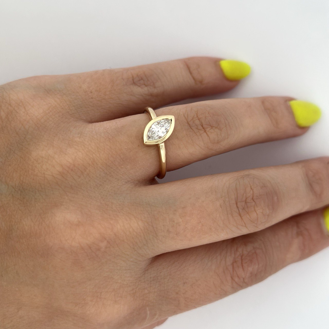 14K Gold Marquise Diamond Bezel Ring - 0.73ctw