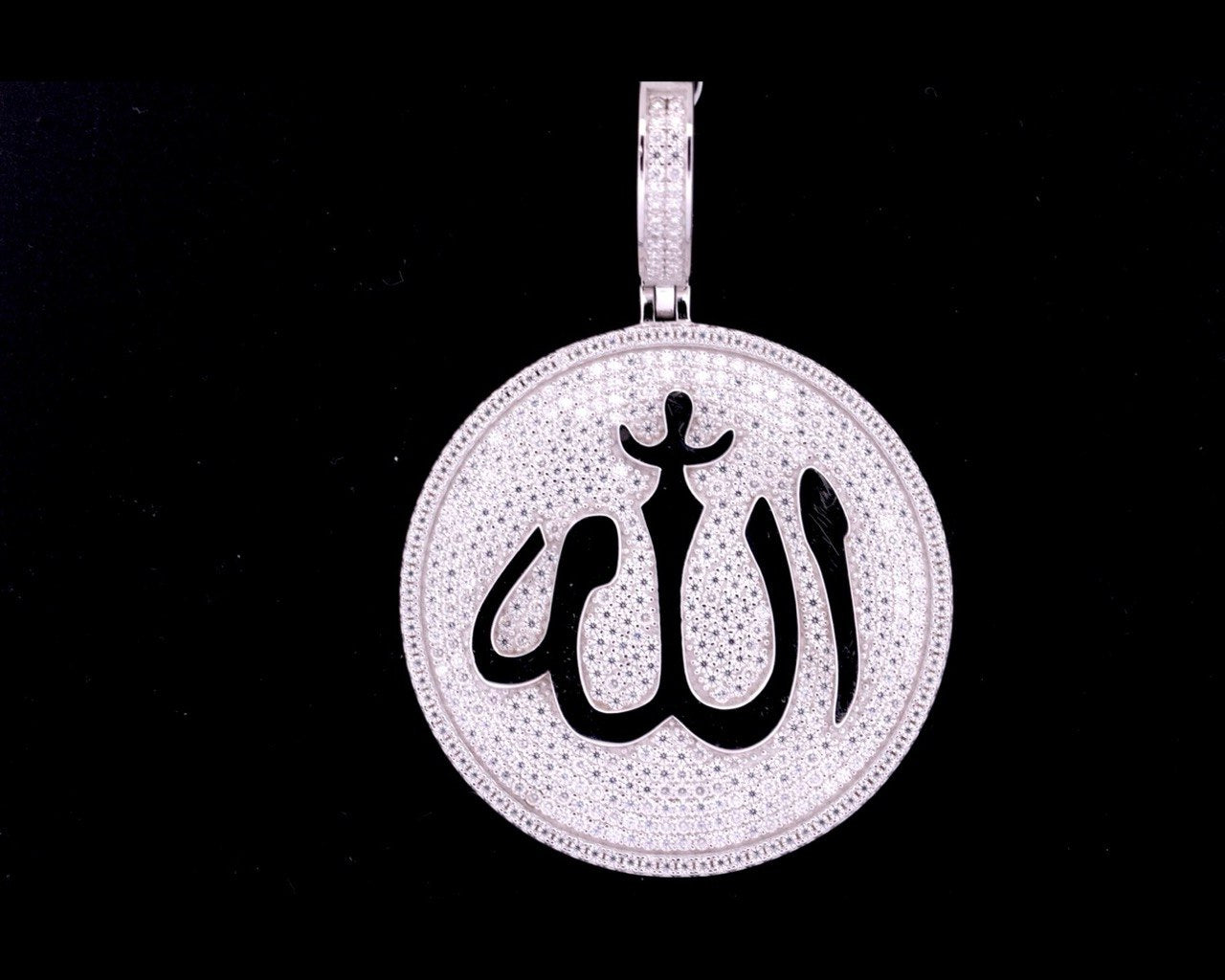 Sterling Silver Allah Pendant with VVS Moissanite - 8.8 Carats