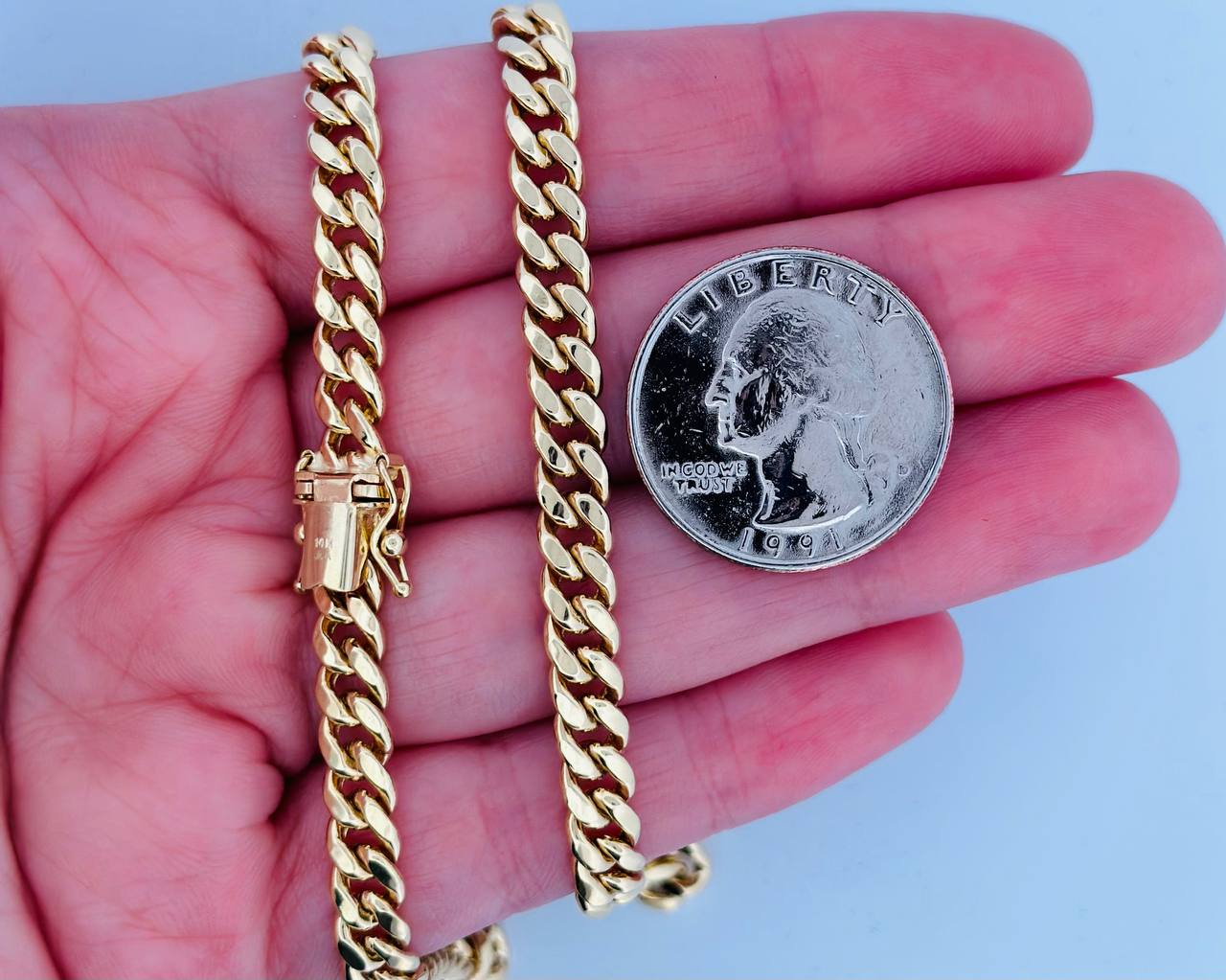 14K Yellow Gold Solid Miami Cuban Chain, 7mm