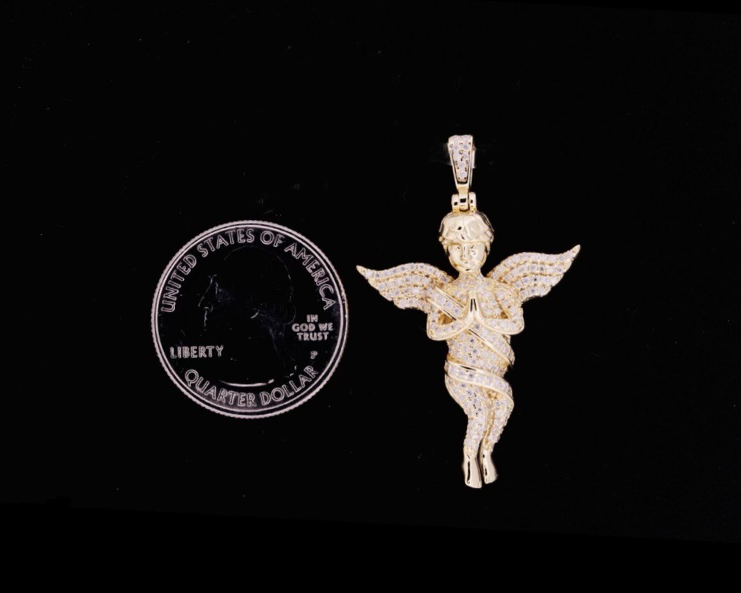 Sterling Silver Praying Angel Pendant with VVS Moissanite - Two Colors