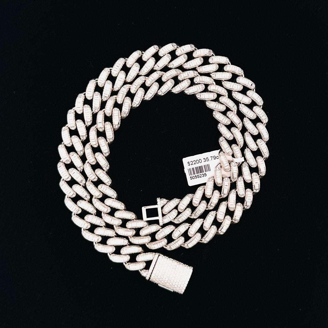 Sterling Silver Solid Miami Cuban Link Chain with VVS Moissanite Stones