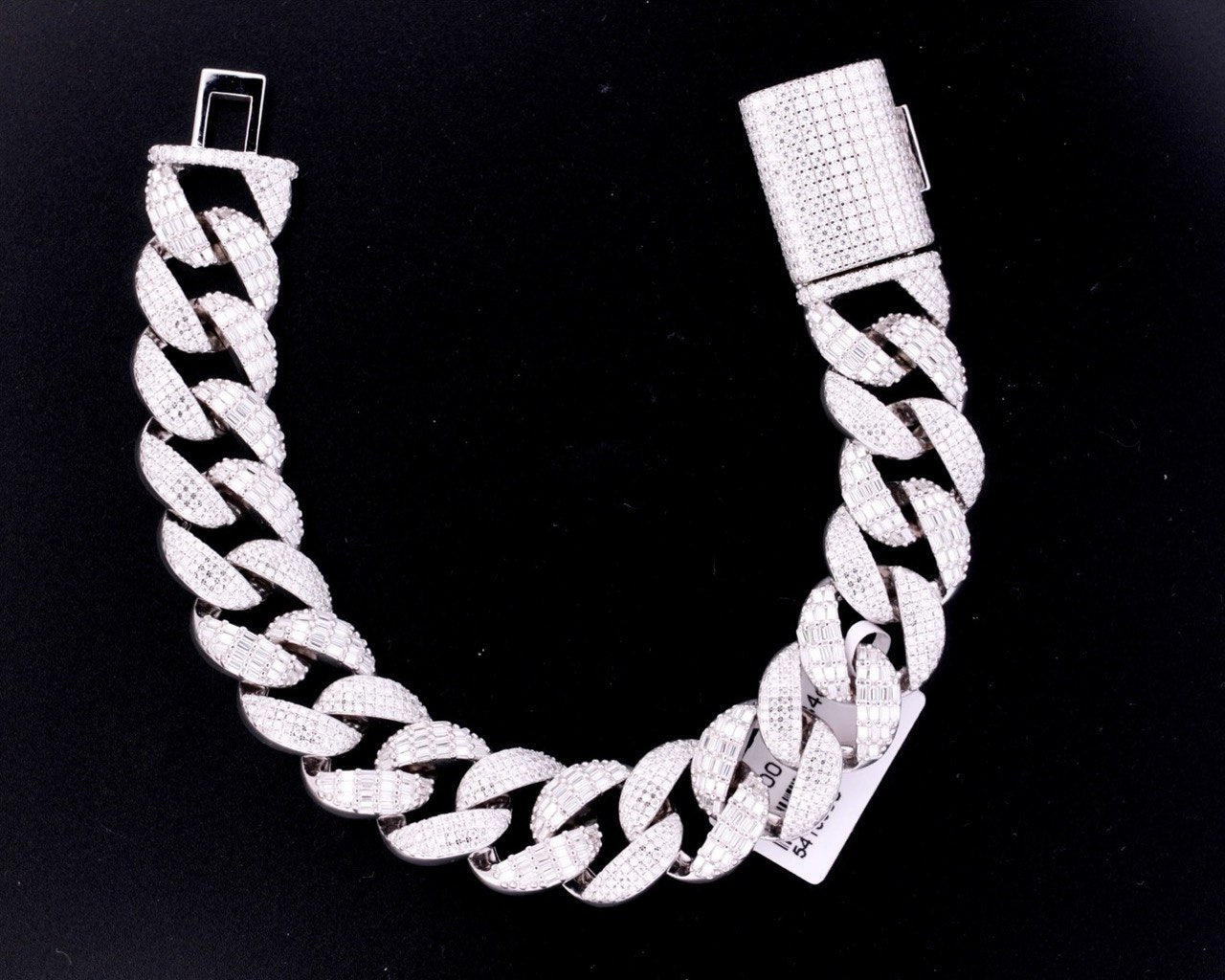 Sterling Silver Miami Cuban Bracelet, 16mm, VVS Moissanite Stones