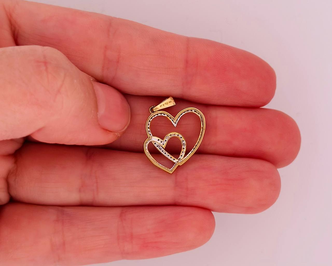 10K Yellow Gold Double Heart Charm with Diamonds - 2