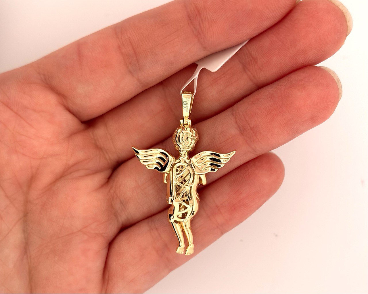 Sterling Silver Praying Angel Pendant with VVS Moissanite - Two Colors