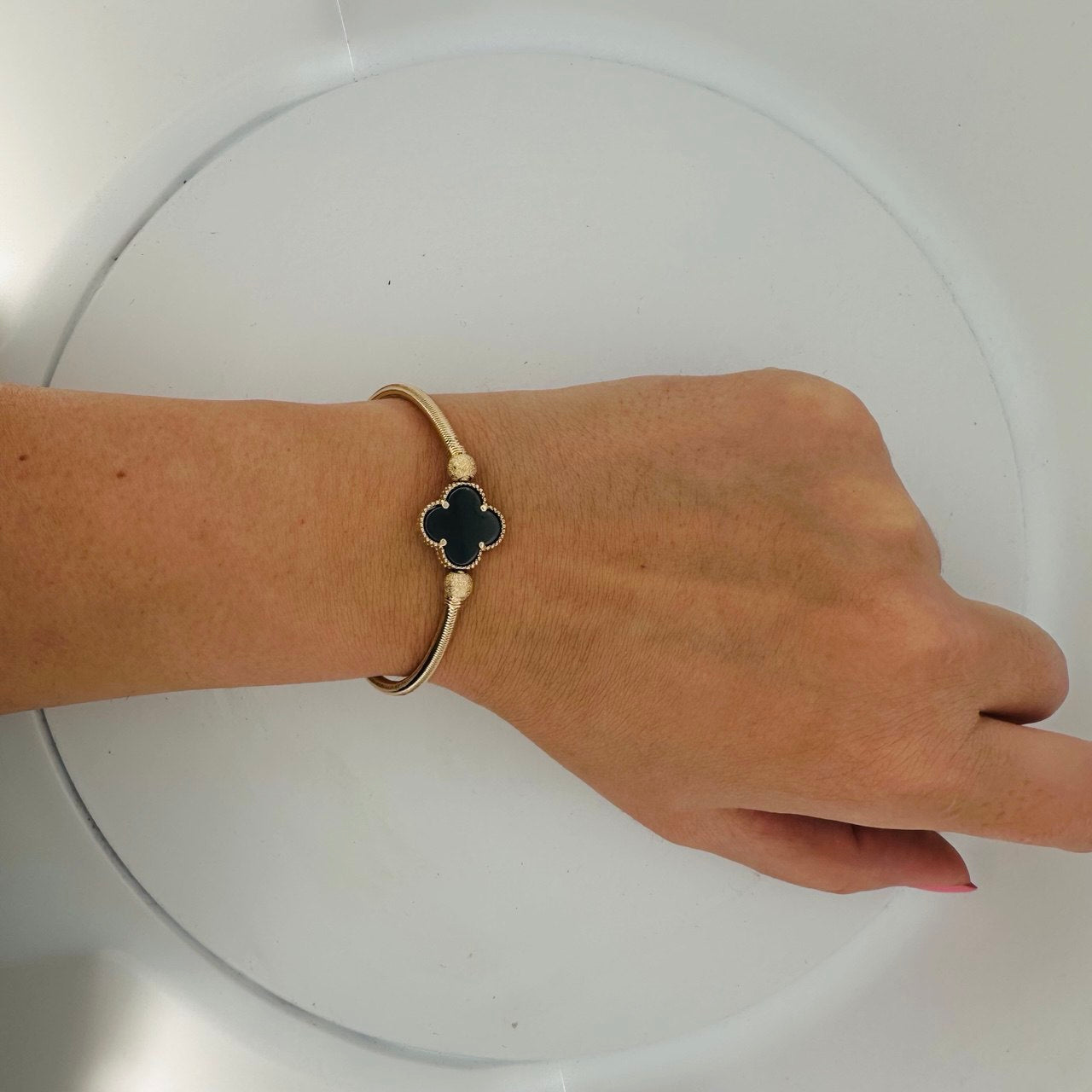 14K Gold Bangle with Onyx Stones