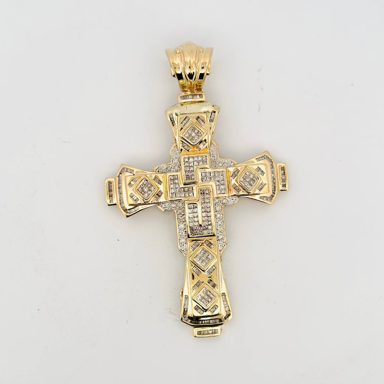 14K Yellow Gold Cross Pendant with SI Natural Diamonds - 2.25CT