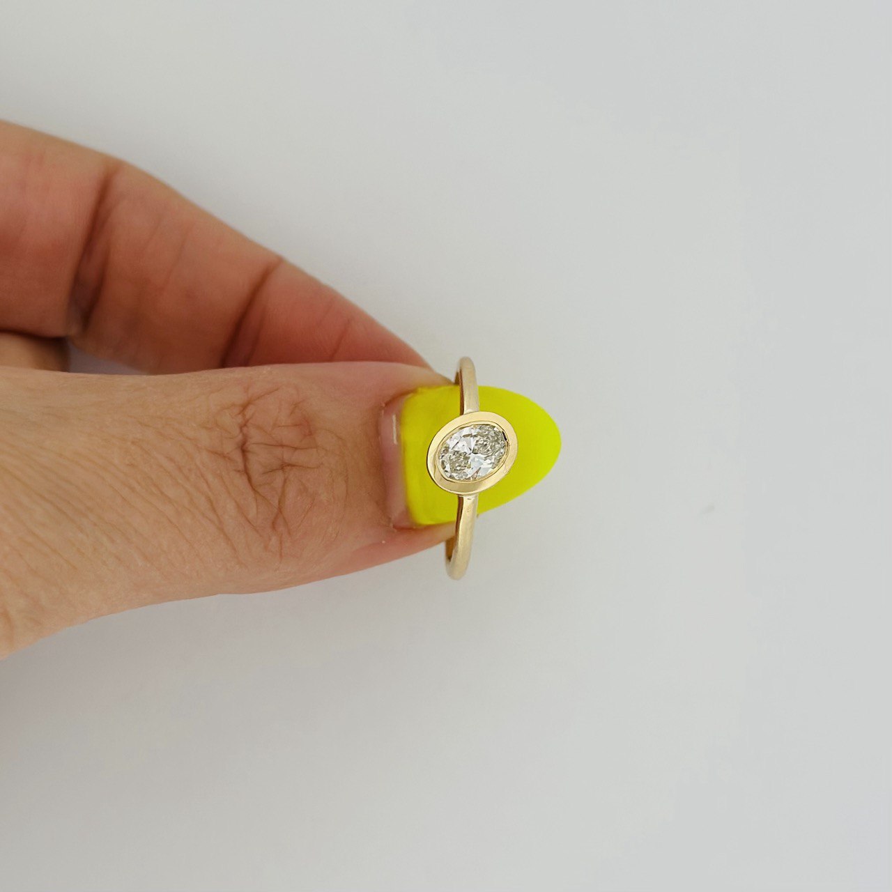 14K Gold Bezel-Set Oval Diamond Ring - 1.03ctw