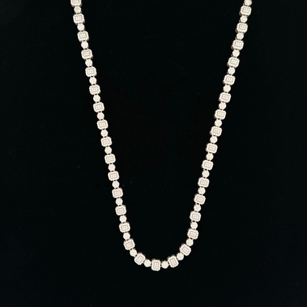 Sterling Silver Solid Fashion Tennis Chain Necklace with VVS Moissanite Stones - 6mm Wide