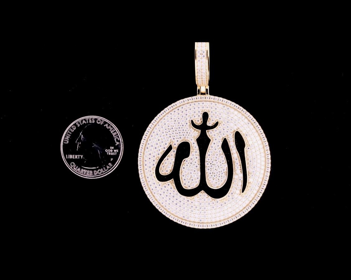 Sterling Silver Allah Pendant with VVS Moissanite - 8.8 Carats