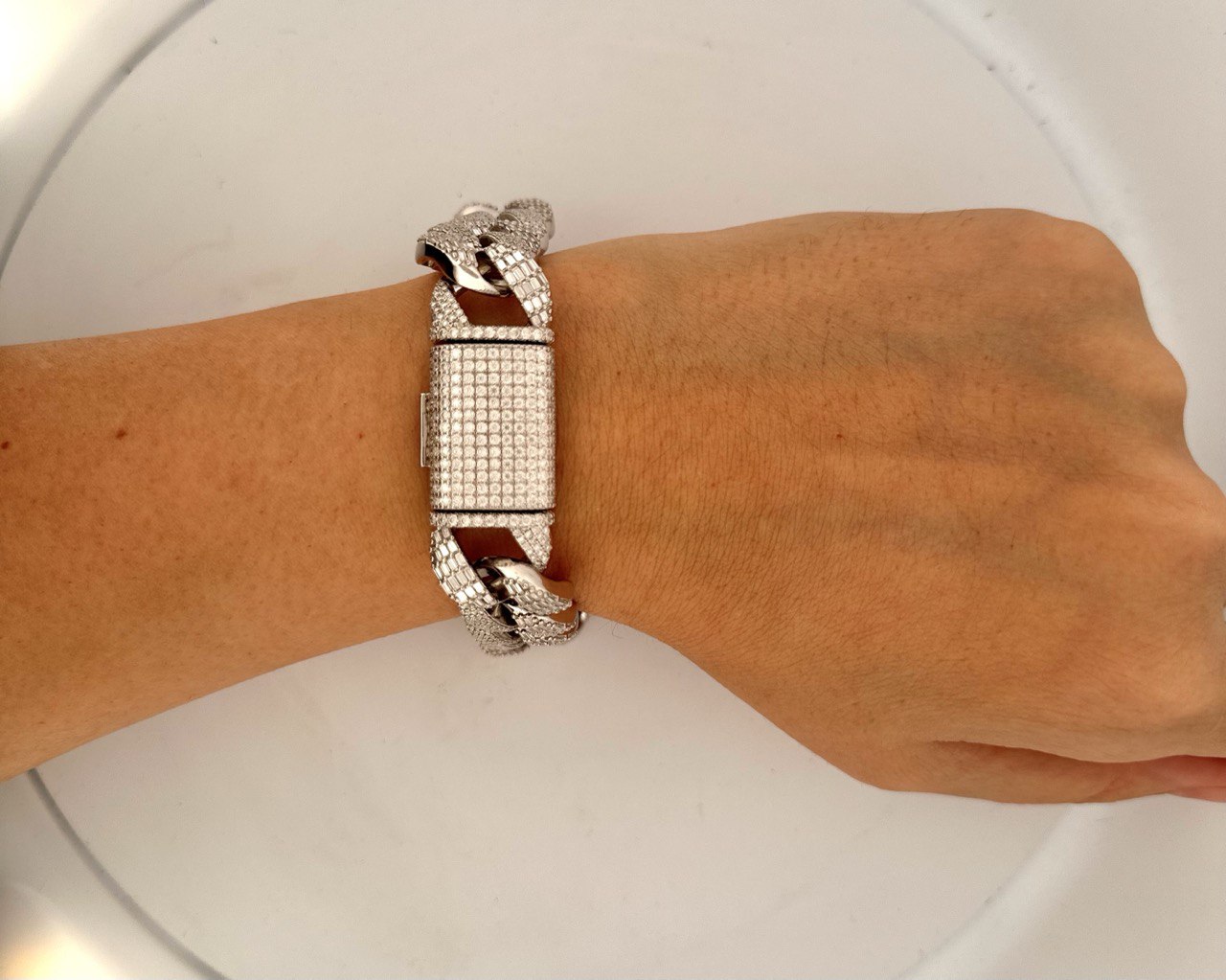 Sterling Silver Miami Cuban Bracelet, 16mm, VVS Moissanite Stones