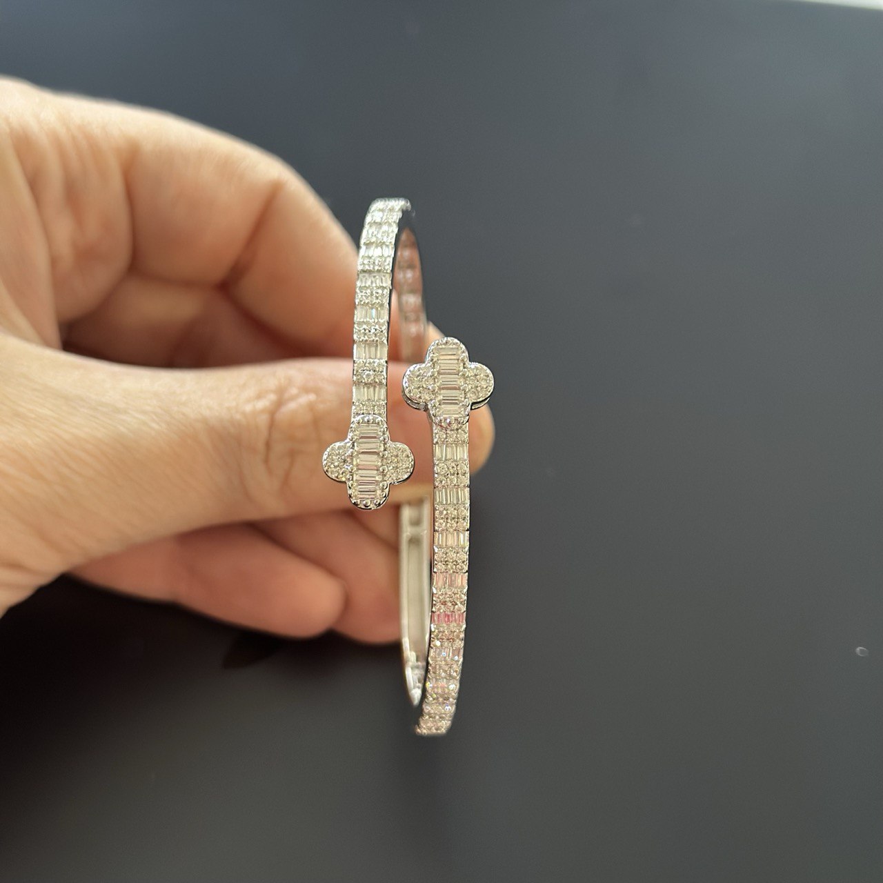 Sterling Silver Bangle Bracelet with VVS Moissanite Stones, 4.32 Total Carats