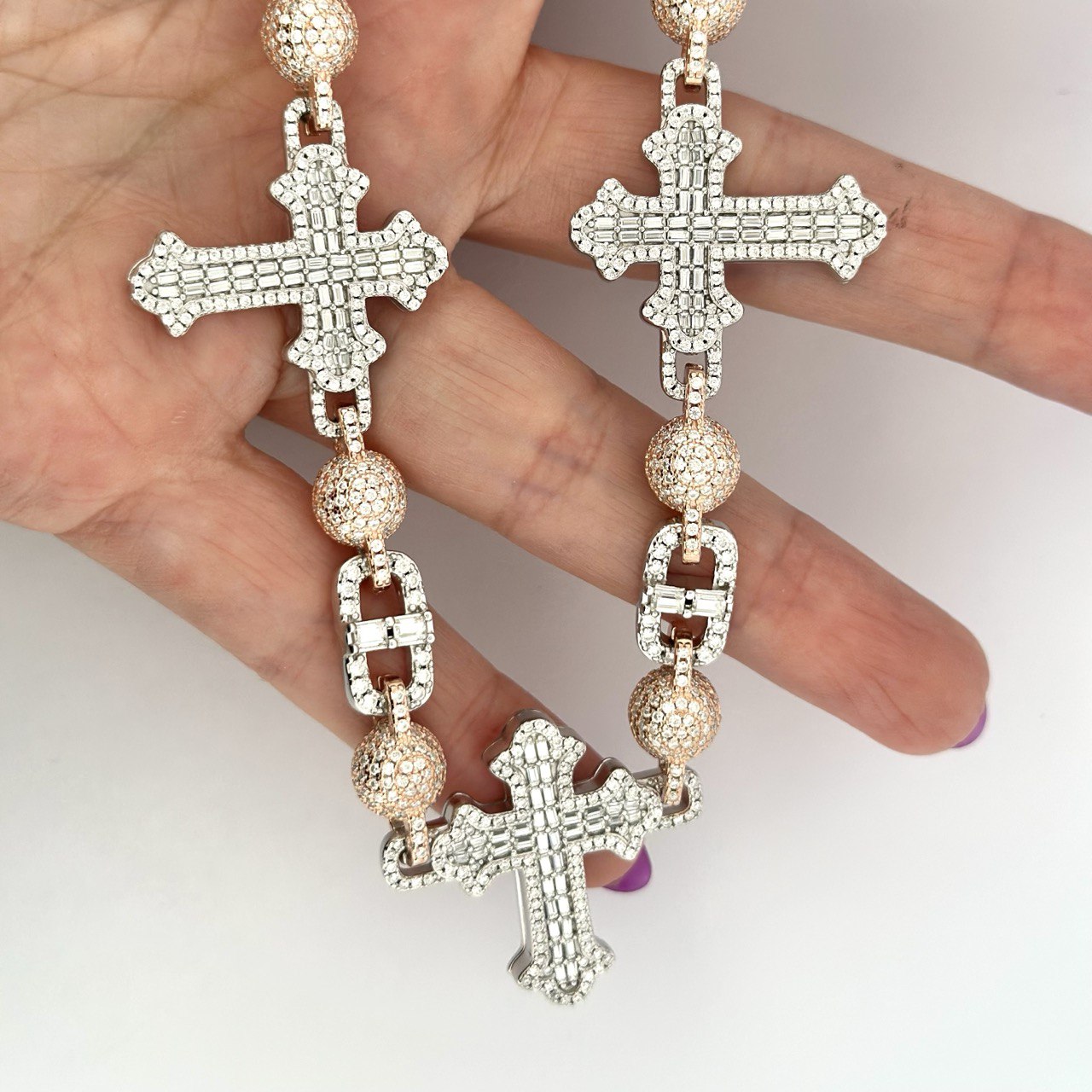 925 Sterling Silver Cross Flat Chain with VVS Moissanite