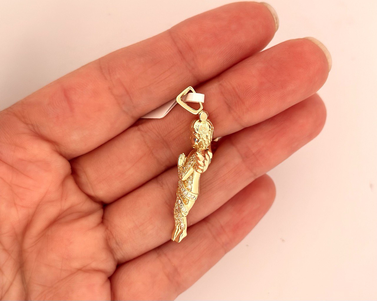 Sterling Silver Praying Angel Pendant with VVS Moissanite - Two Colors