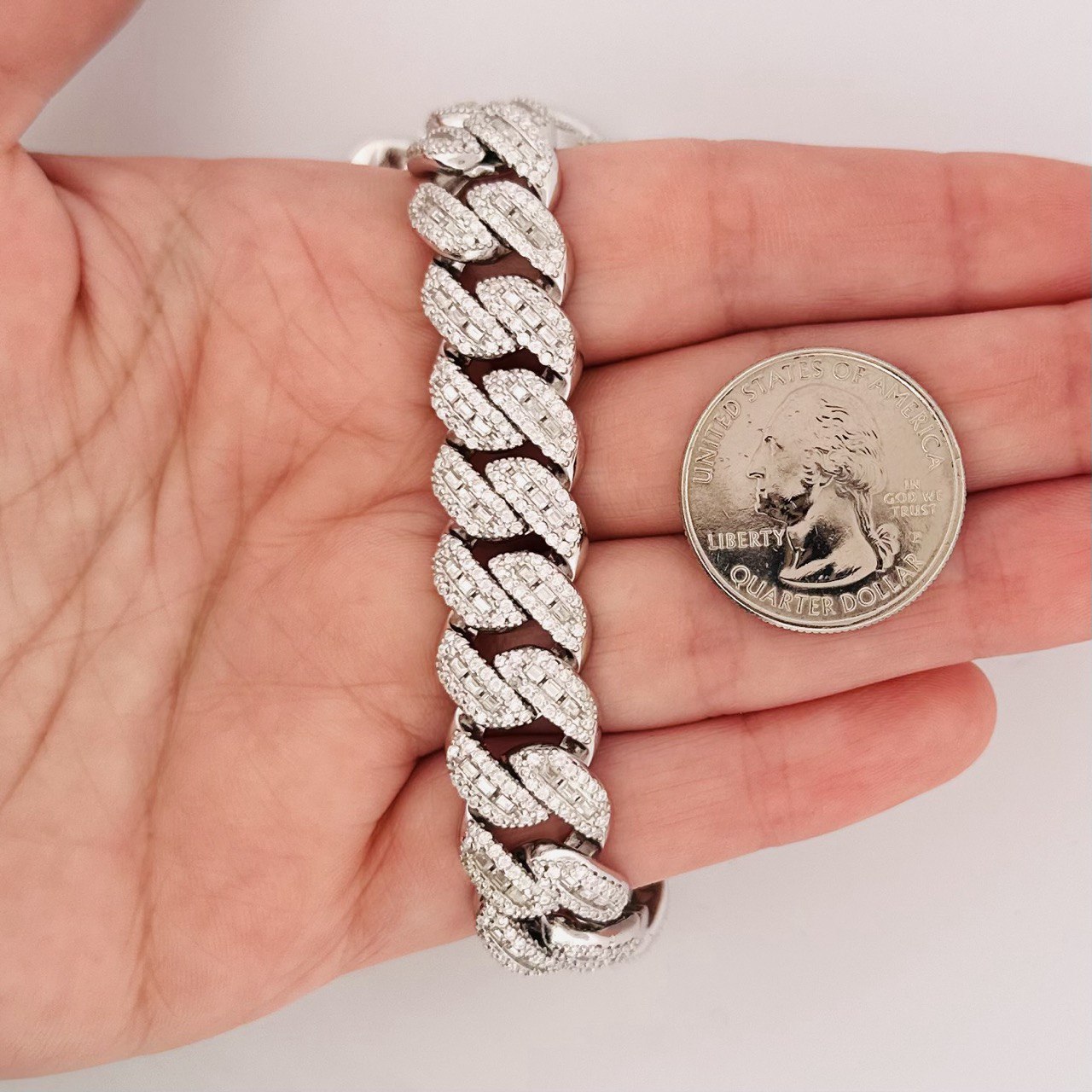 Sterling Silver Solid Miami Cuban Chain Necklace with VVS-D Moissanite Stones, Three Color Options