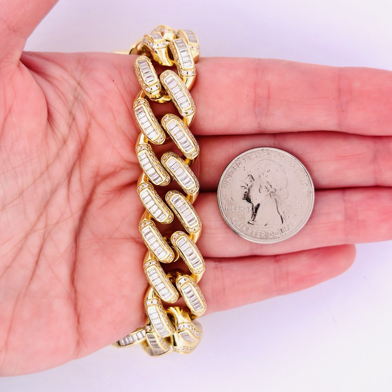 Sterling Silver Solid Miami Cuban Link Chain with VVS Moissanite Stones - 3