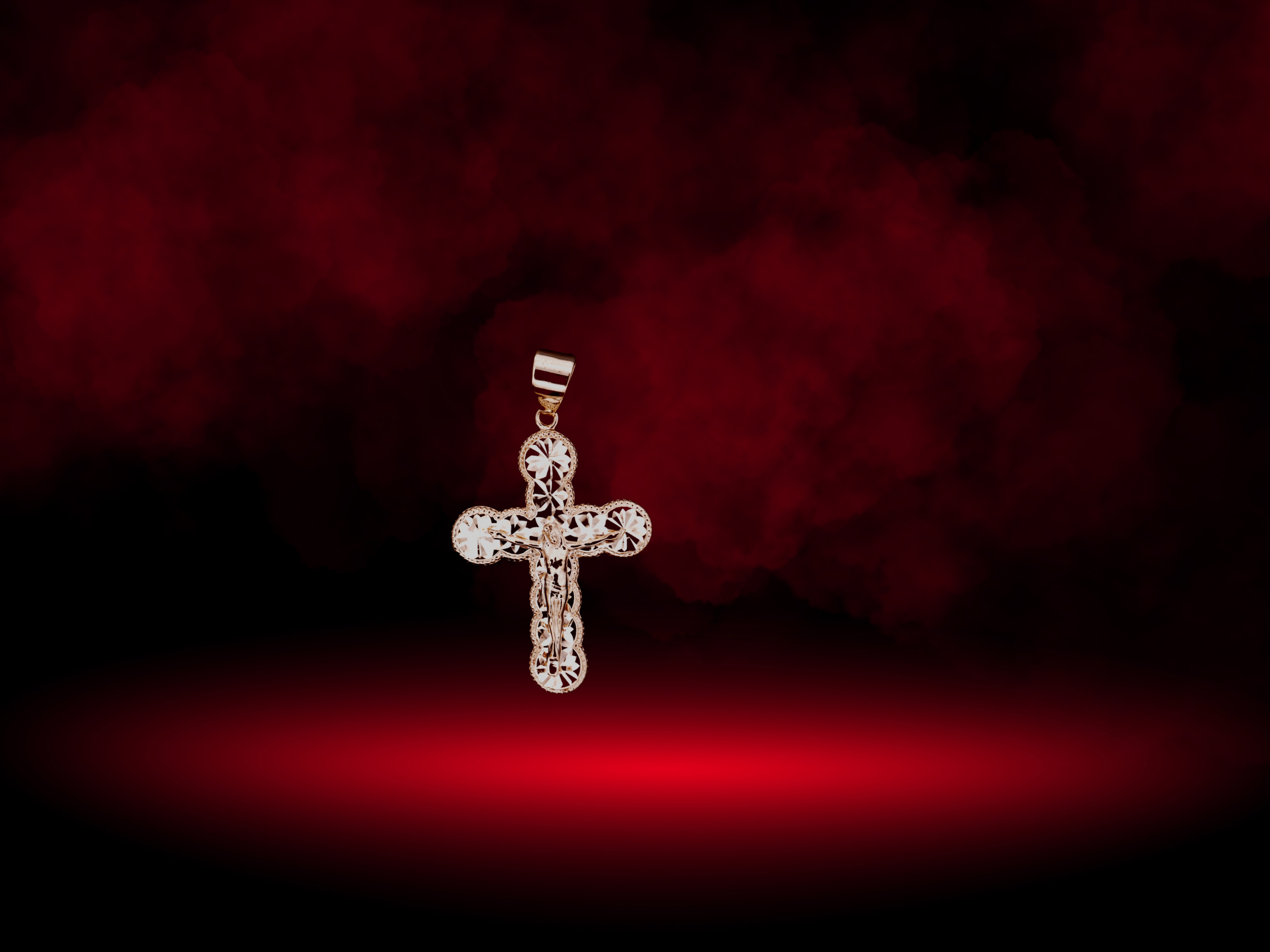 14K Gold Nugget Cross Pendant