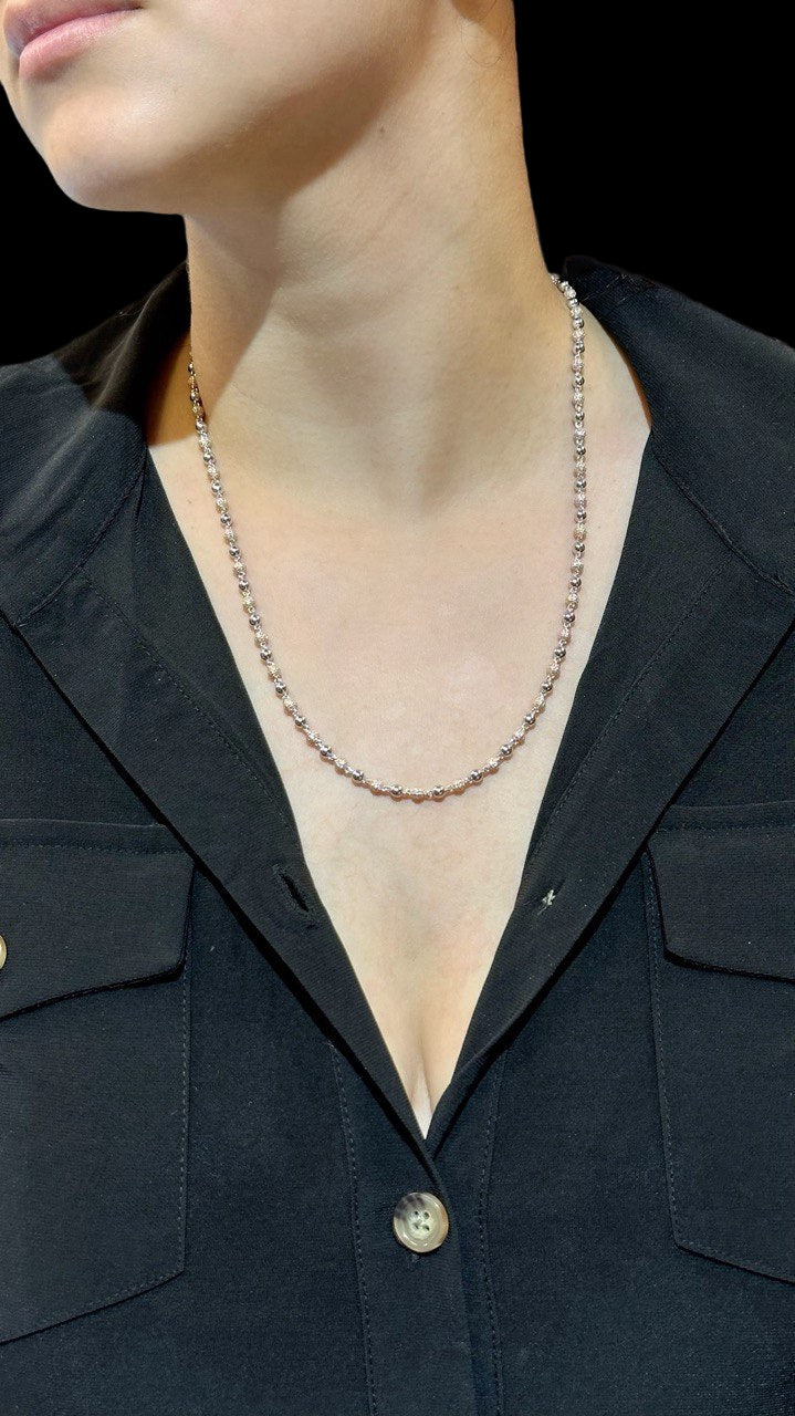 Sterling Silver Solid Ball Chain Necklace with VVS-D Moissanite Stones, Two-Tone Options