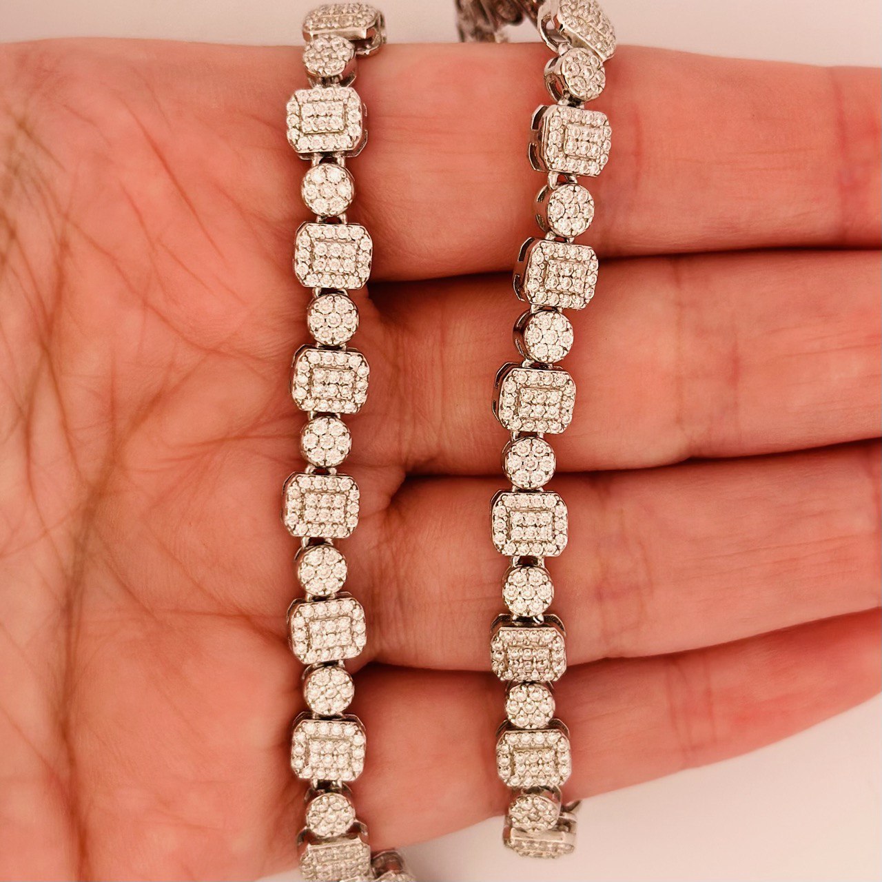 Sterling Silver Solid Fashion Tennis Chain Necklace with VVS Moissanite Stones - 6mm Wide