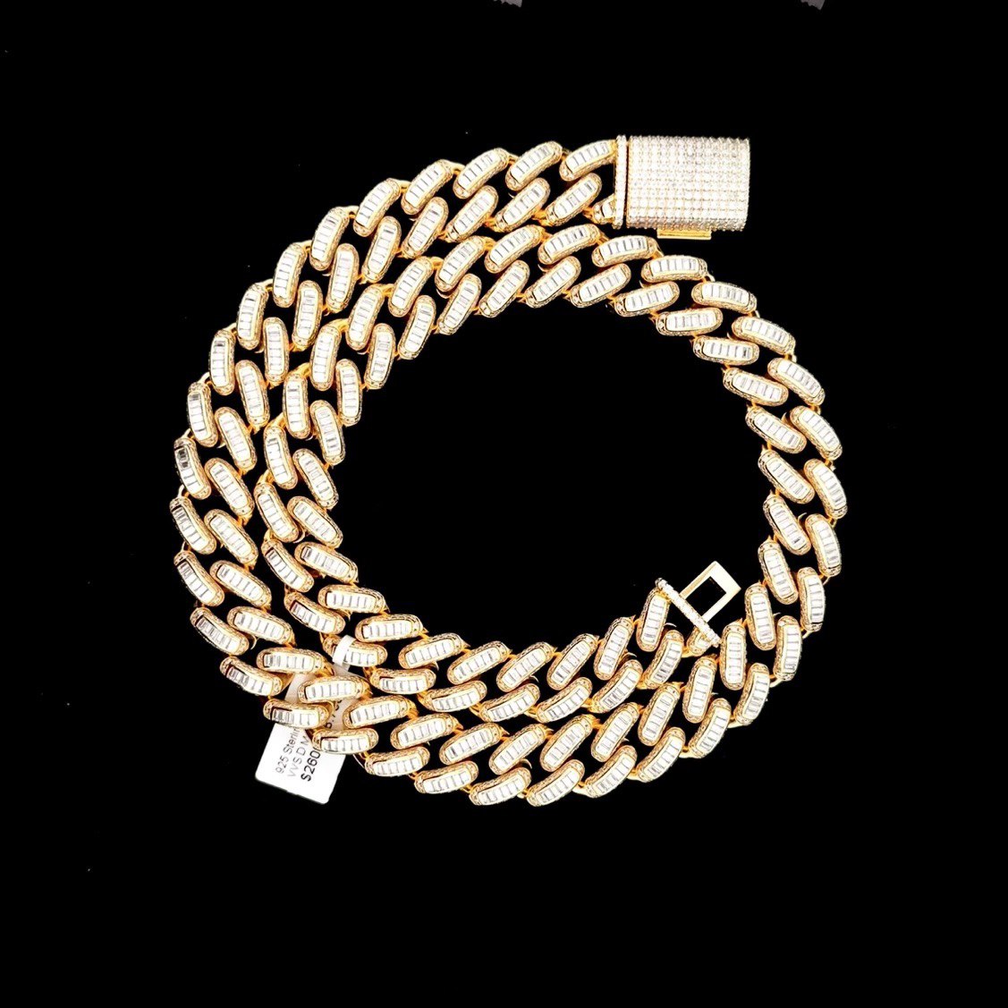Sterling Silver Solid Miami Cuban Link Chain with VVS Moissanite Stones - 3