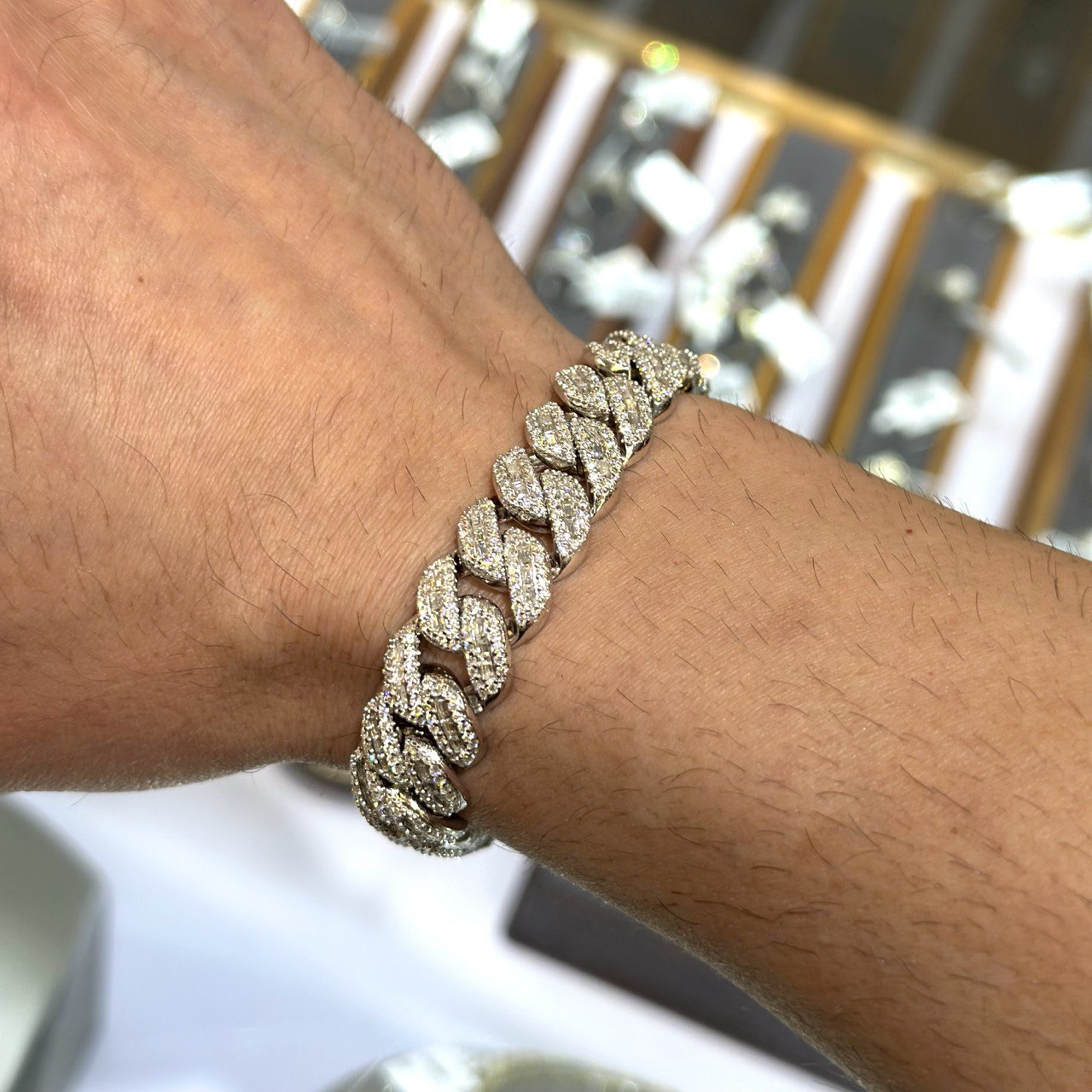 Sterling Silver Miami Cuban Bracelet- 12.10CT VVS-D Moissanite, 14MM,