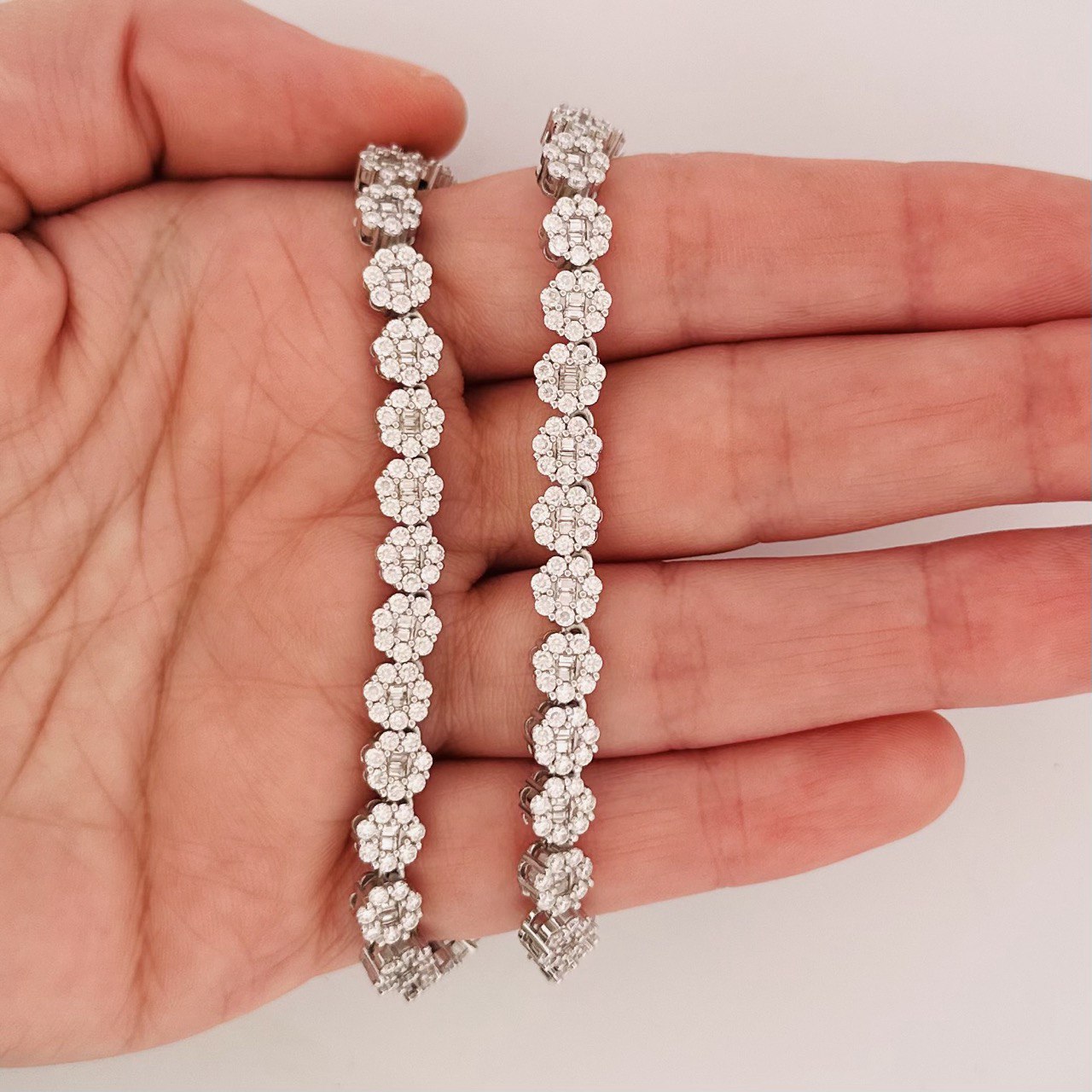 Sterling Silver Solid Tennis Chain Necklace with VVS Moissanite Stones - 6mm Wide