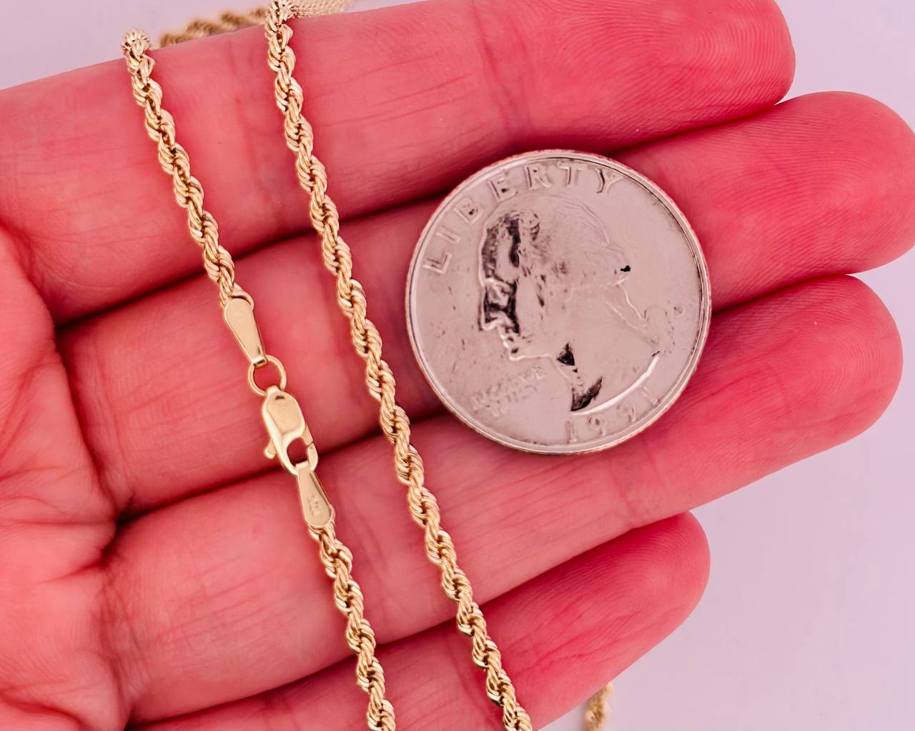 14K Solid Yellow Gold Rope Chain - Diamond Cut - 2.2MM