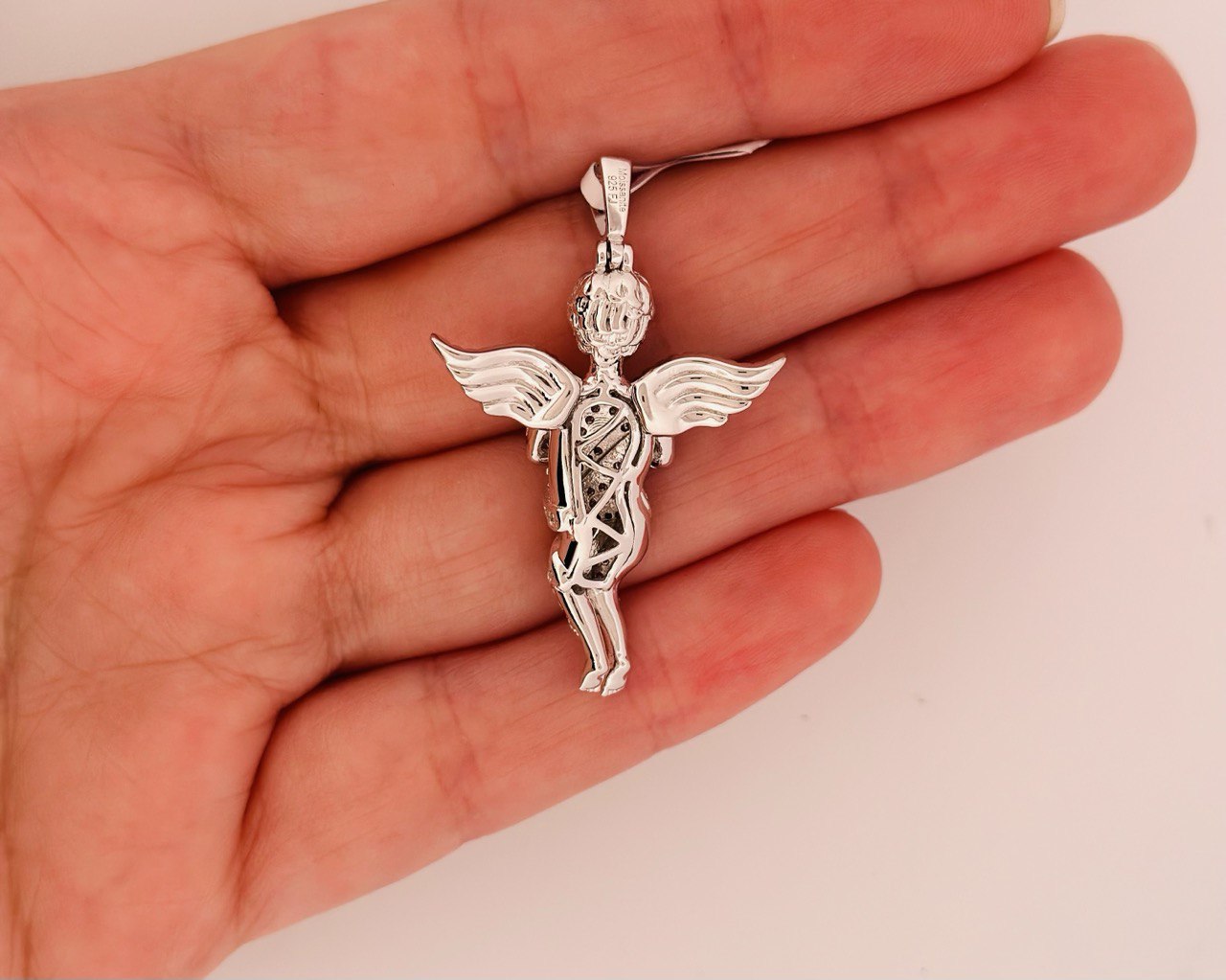 Sterling Silver Praying Angel Pendant with VVS Moissanite - Two Colors