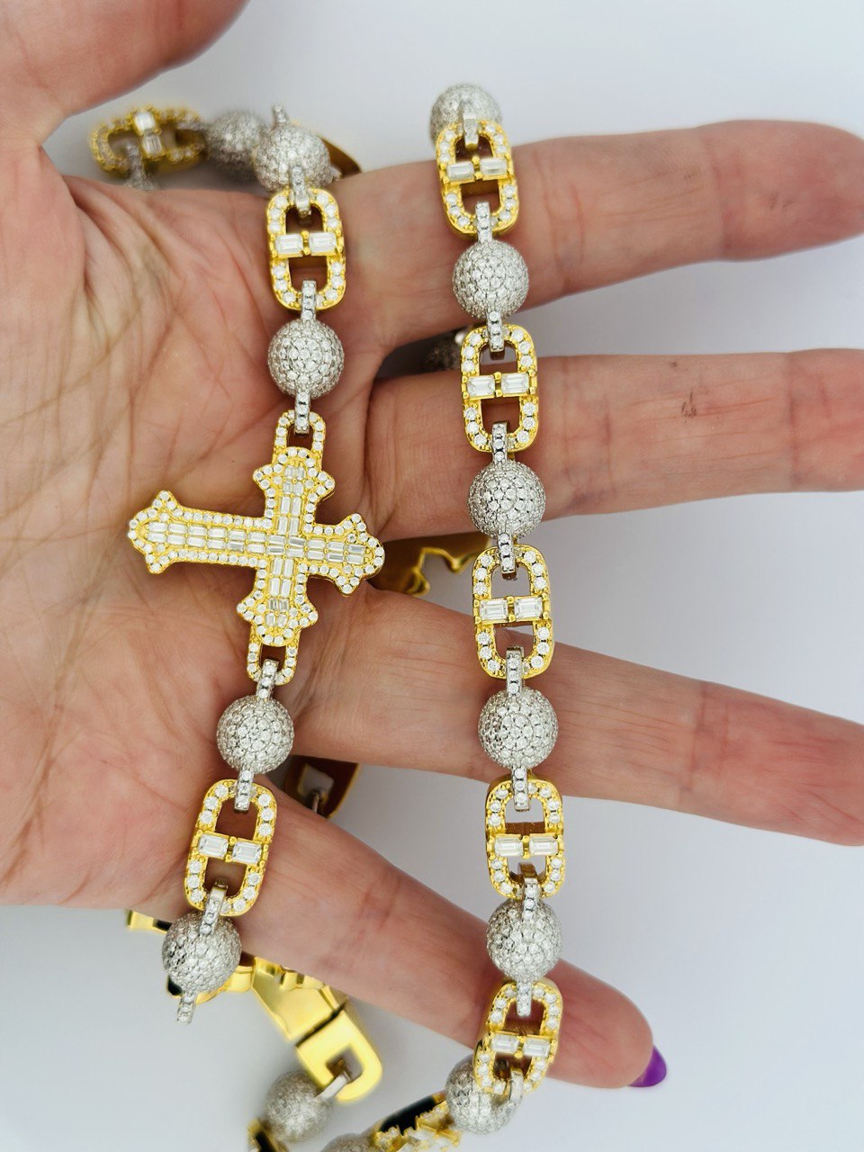 925 Sterling Silver Cross Flat Chain with VVS Moissanite