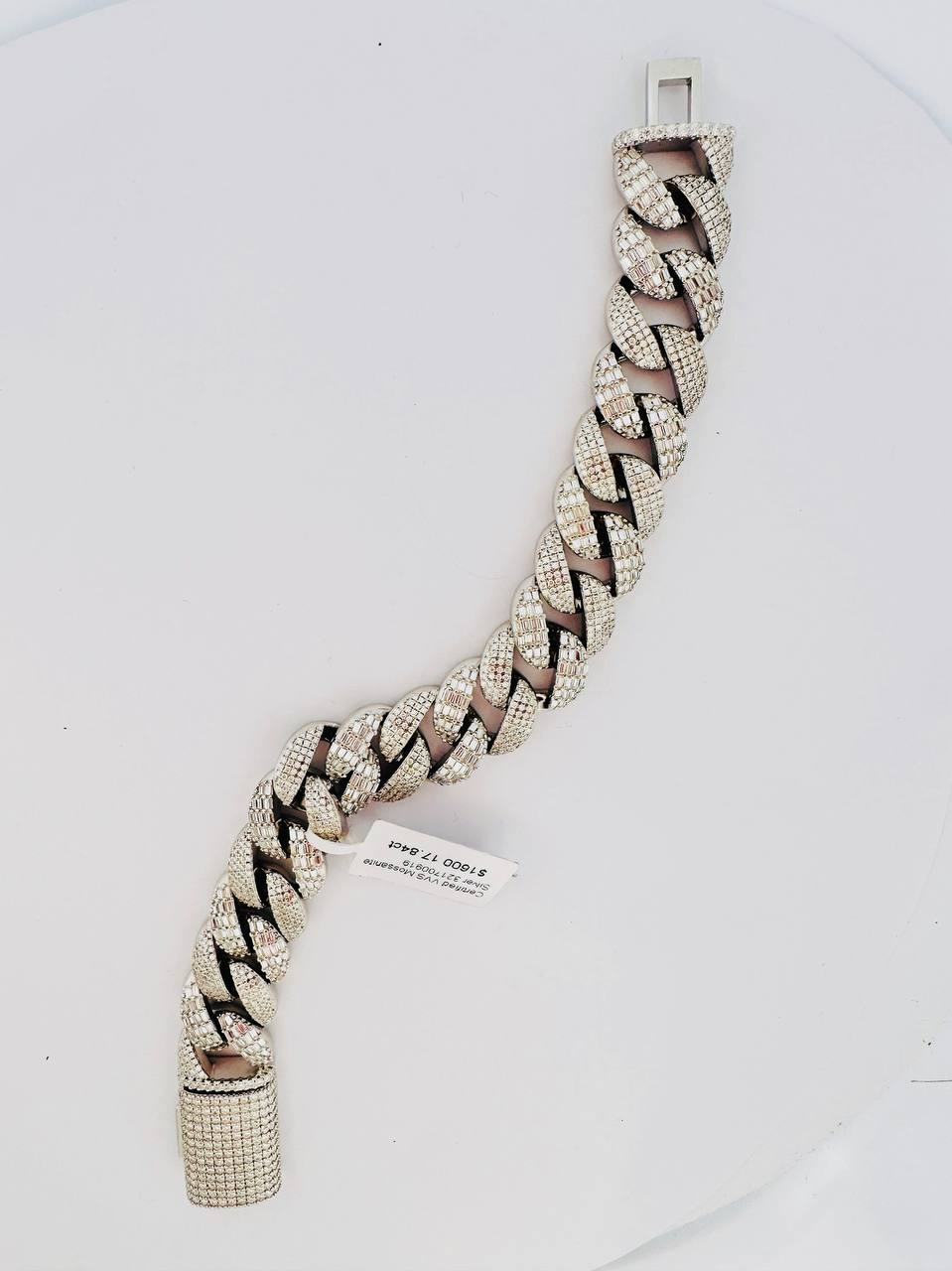 Sterling Silver Miami Cuban Bracelet, 16mm, VVS Moissanite Stones
